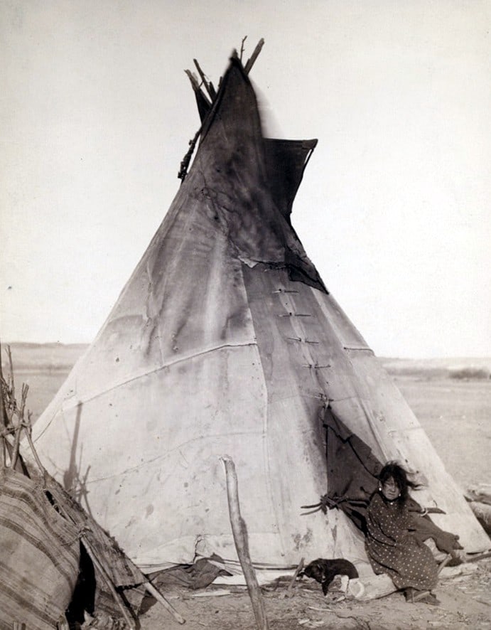 OGLALA GIRL W/PUPPY AT TIPI-PINE RIDGE RESERVATION (1 of 1)