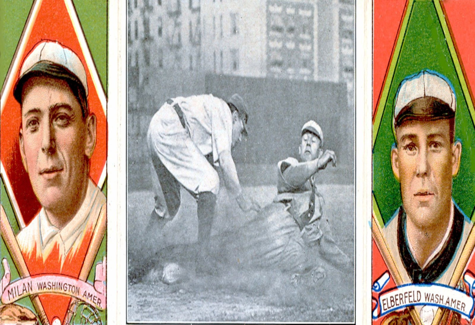 LARGE FORMAT 13x19", "TRIPLE HEADER PORTRAIT" 1912, Clyde Milan/N. Elberfeld, Washington Nationals, (1 of 1)