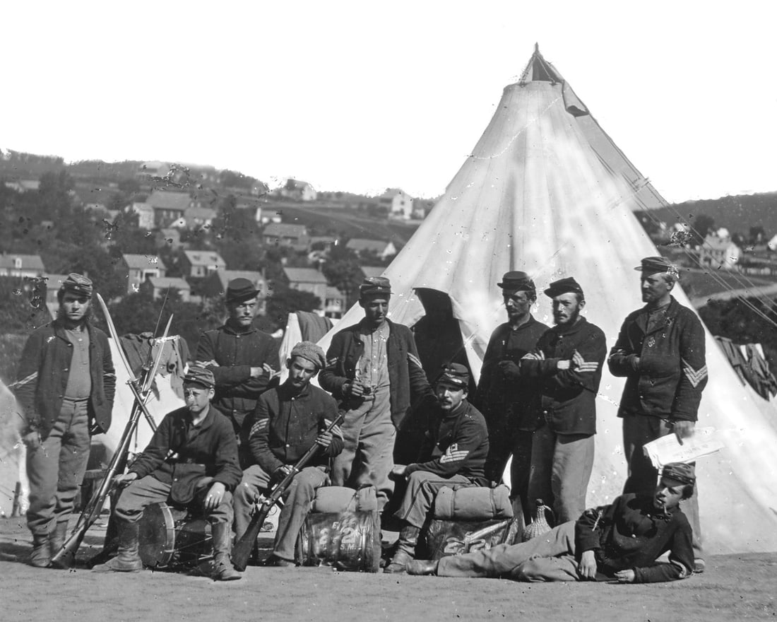 Co. E, 22nd N.Y. State Militia, near Harpers Ferry: Title: Co. E, 22nd N.Y. State Militia, near Harpers Ferry Artist/Source: UNKNOWN Original Date: C. 1863 Dimensions: 8X10" Description: || UNITED STATES SHIPPING ONLY! || This lot is a Dye Based