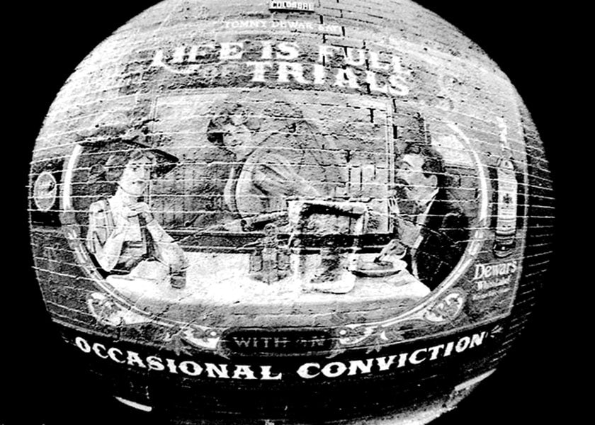 LIFE IS FULL OF TRIALS, WITH AN OCCASIONAL CONVICTION': Title: LIFE IS FULL OF TRIALS, WITH AN OCCASIONAL CONVICTION' Artist/Source: DEWARS SCOTCH WHISKEY BRICK WALL AD, NEW YORK Original Date: 1920-1930 Dimensions: 8 x 10 Description: || UNITED STATES