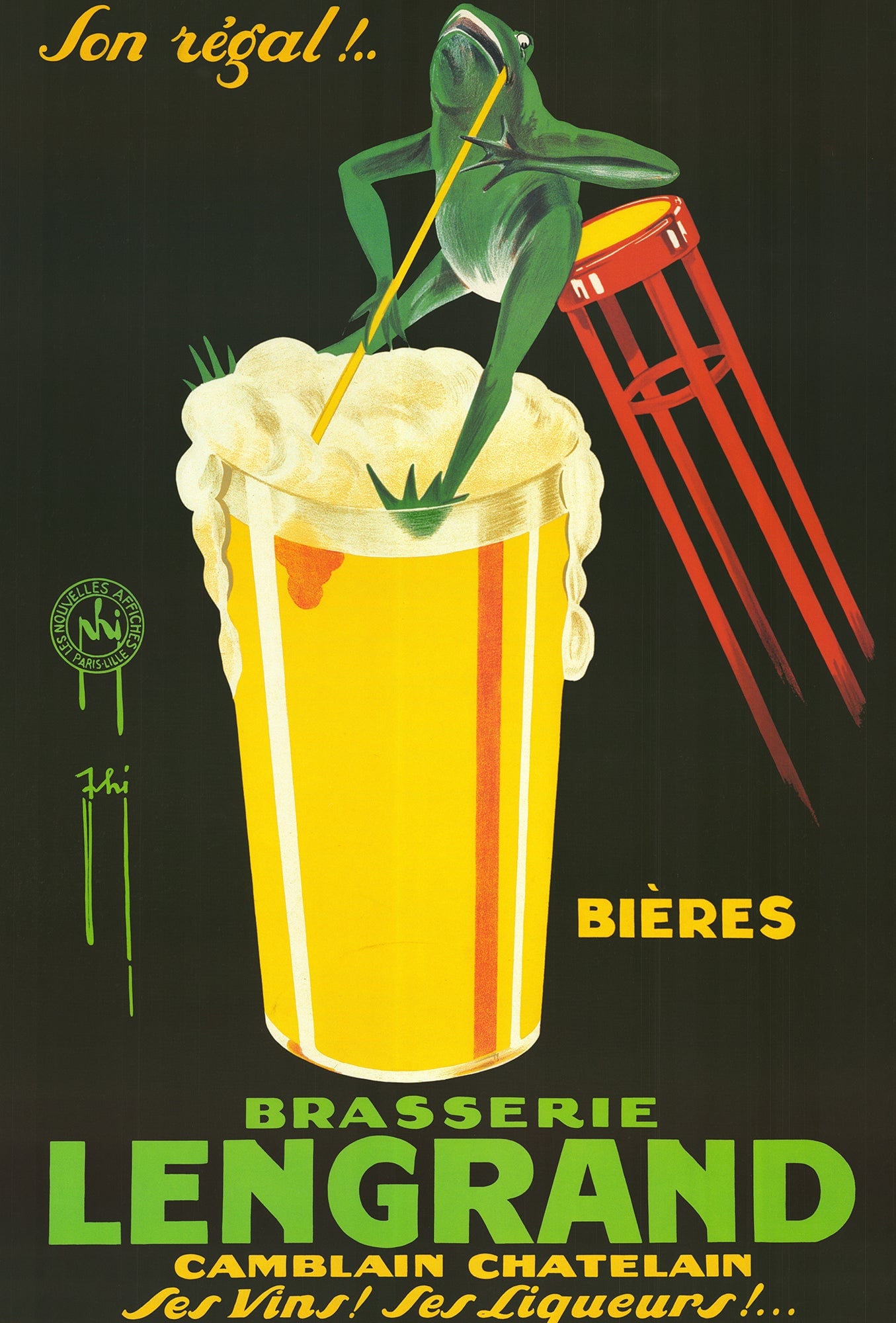 Giuseppe Piana - Brasserie Lengrand - Offset Lithograph 47.5" x 33.75" - 2