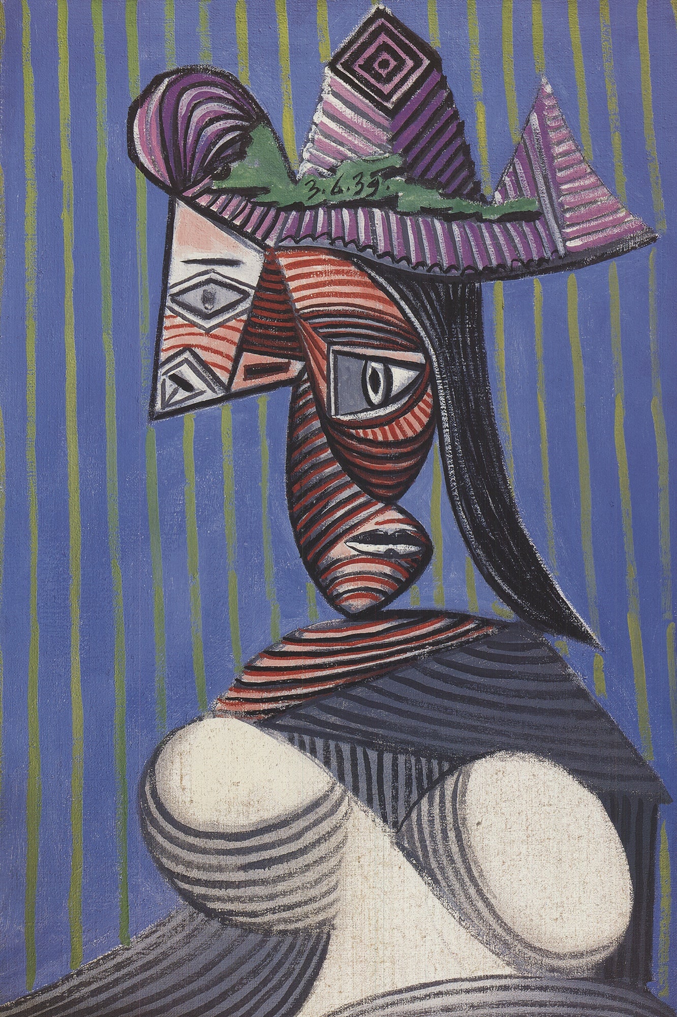 Pablo Picasso - Bust of a Woman Wearing a Striped Hat - 1993 Offset Lithograph 17" x 12" - 2