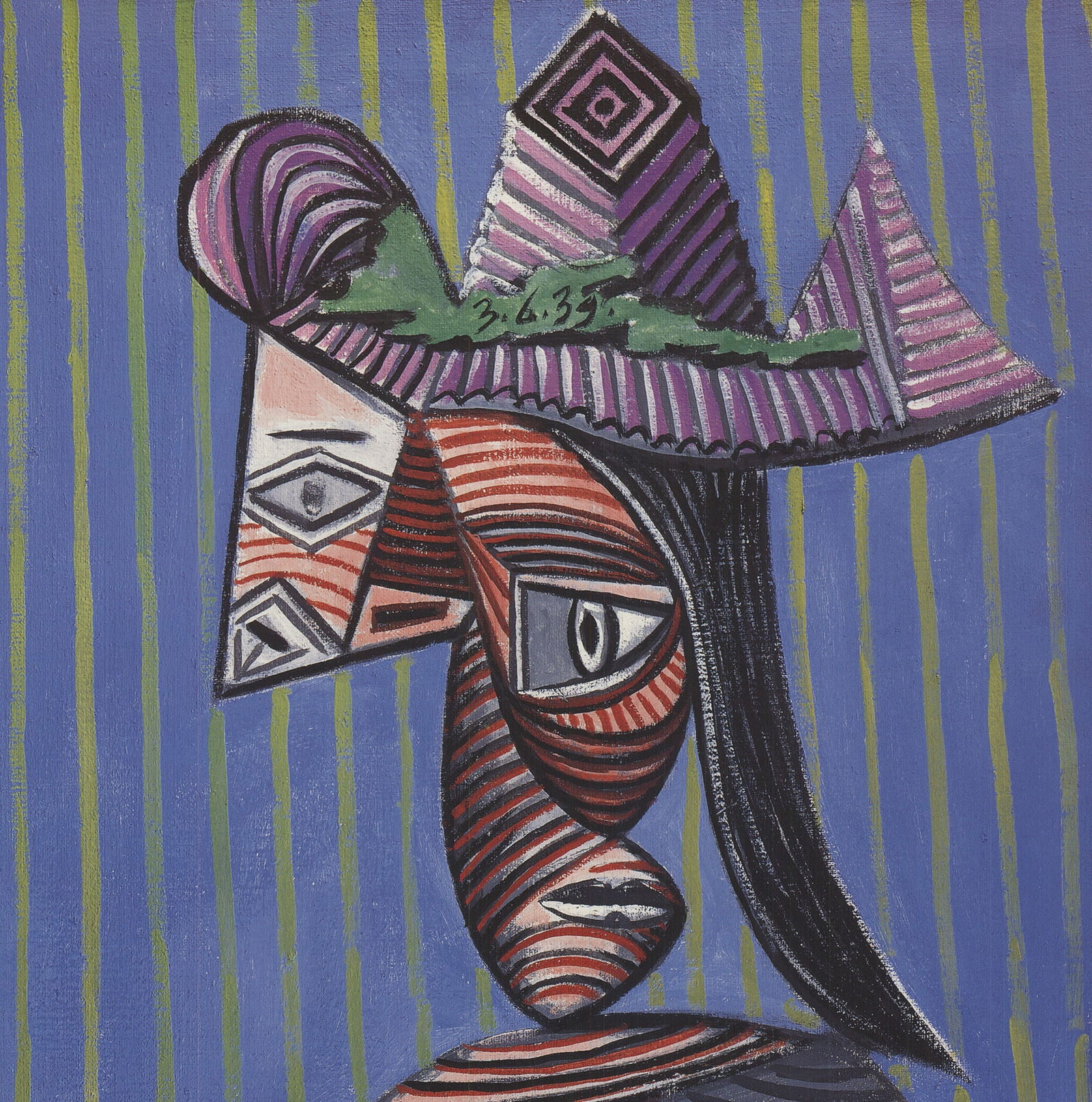 Pablo Picasso - Bust of a Woman Wearing a Striped Hat - 1993 Offset Lithograph 17" x 12" - 3