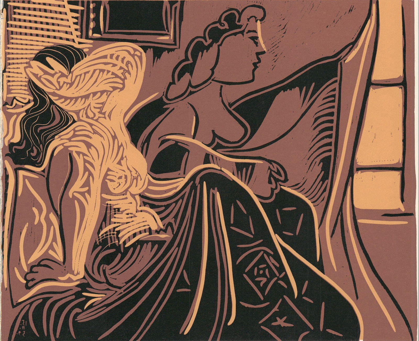 Pablo Picasso - Deux Femmes Pres de la Fenetre - 1971 Linocut 7.75" x 9.5": Title: Pablo Picasso - Deux Femmes Pres de la Fenetre - 1971 Linocut 7.75" x 9.5" Artist: Pablo Picasso Description: "Deux Femmes Pres de la Fenetre" by Pablo Picasso, 1971 Unsigned Linocut. Paper