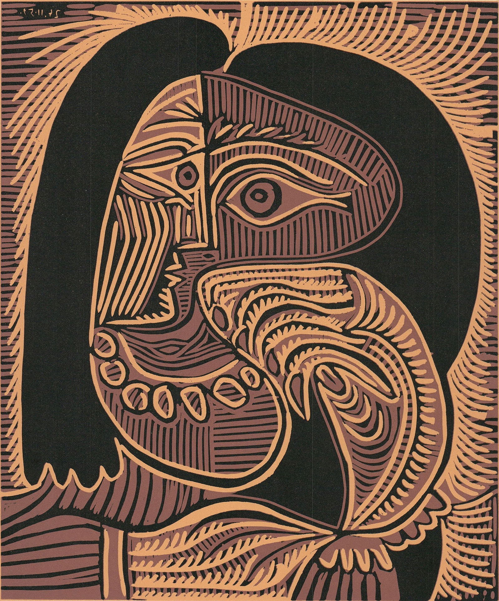 Pablo Picasso - Femme au Collier - 1971 Linocut 9.5" x 8": Title: Pablo Picasso - Femme au Collier - 1971 Linocut 9.5" x 8" Artist: Pablo Picasso Description: "Femme au Collier" by Pablo Picasso, 1971 Unsigned Linocut. Paper size is 9.5 x 8 inches, with an