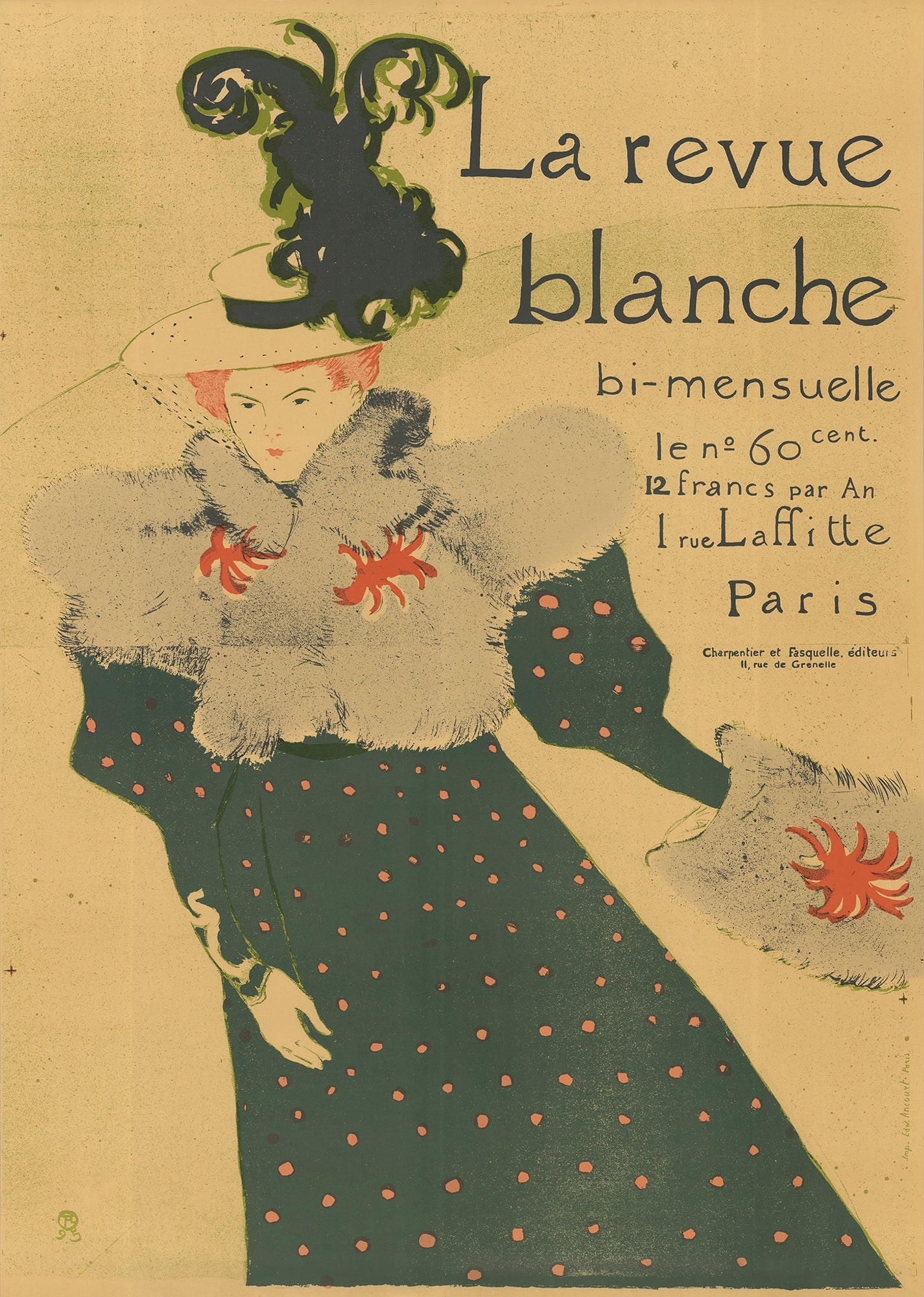 Henri de Toulouse-Lautrec - La Revue Blanche - 1979 Offset Lithograph 50" x 35.75": Title: Henri de Toulouse-Lautrec - La Revue Blanche - 1979 Offset Lithograph 50" x 35.75" Artist: Henri de Toulouse-Lautrec Description: "La Revue Blanche" by Henri de Toulouse-Lautrec, 1979 Unsigned