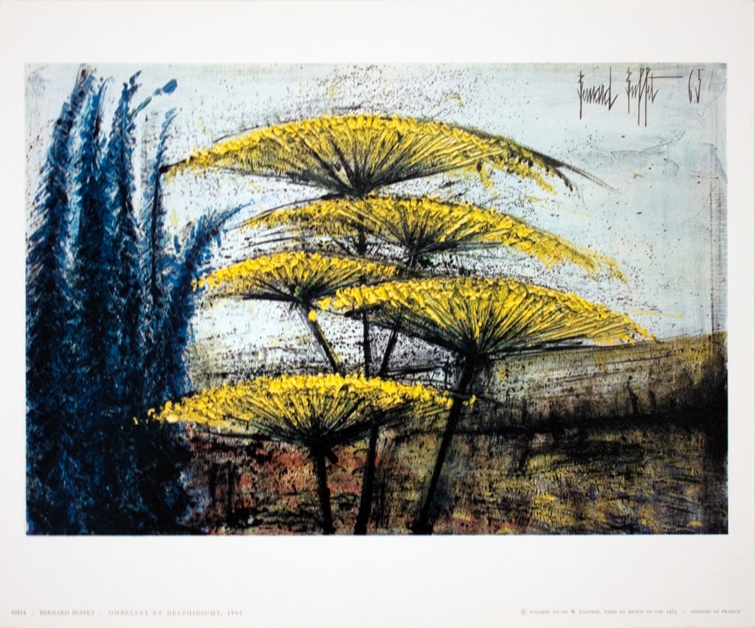 Bernard Buffet - Ombelles et Delphiniums - 1965 Offset Lithograph 9.5" x 11.5" (1 of 1)