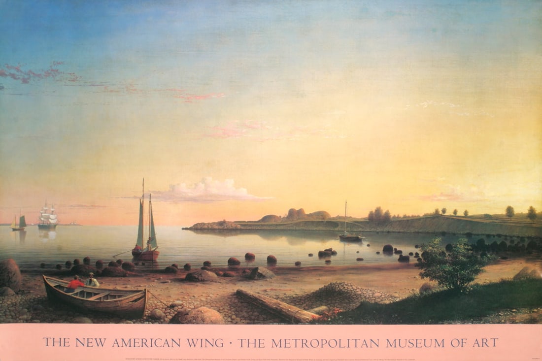 Fitz Henry Lane - Stage Fort Across Gloucester Harbor - 1986 Offset Lithograph 28" x 42" (1 of 1)