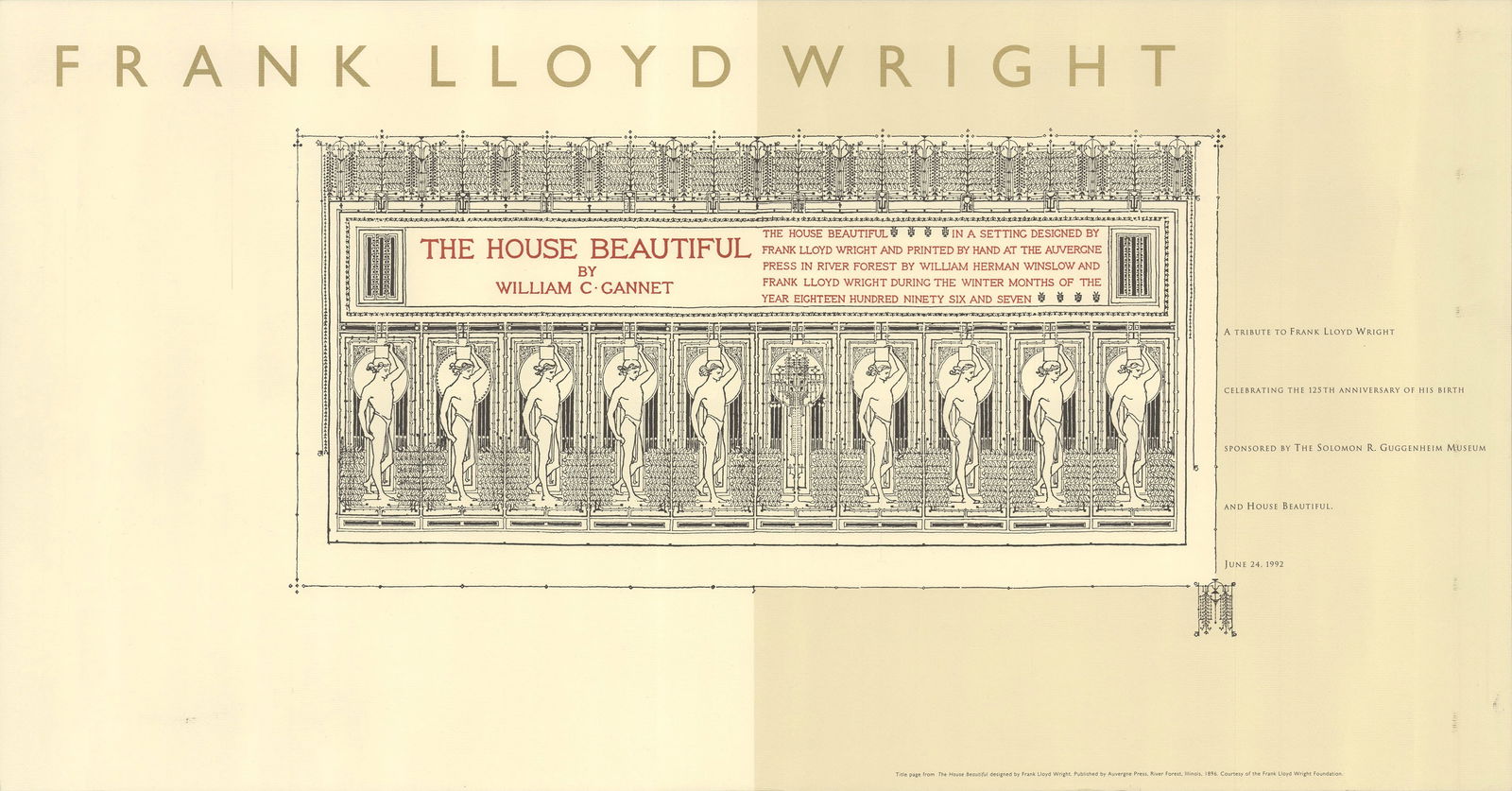 Frank Lloyd Wright - The House Beautiful - 1992 Offset Lithograph 12.5" x 24" (1 of 4)
