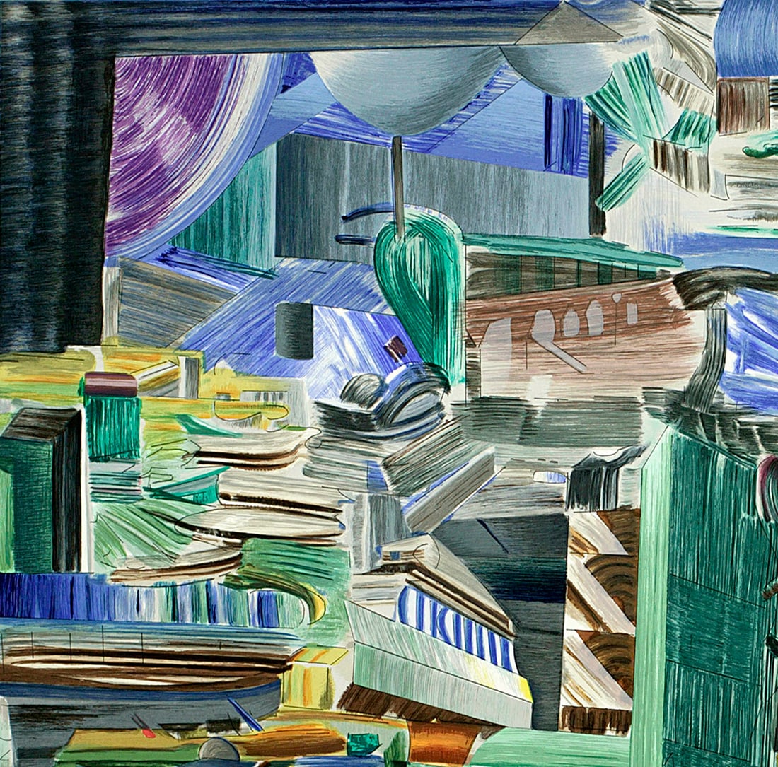 Larry Dinkin - Urban Tilt - 2004 Serigraph - SIGNED 42" x 44" - 2