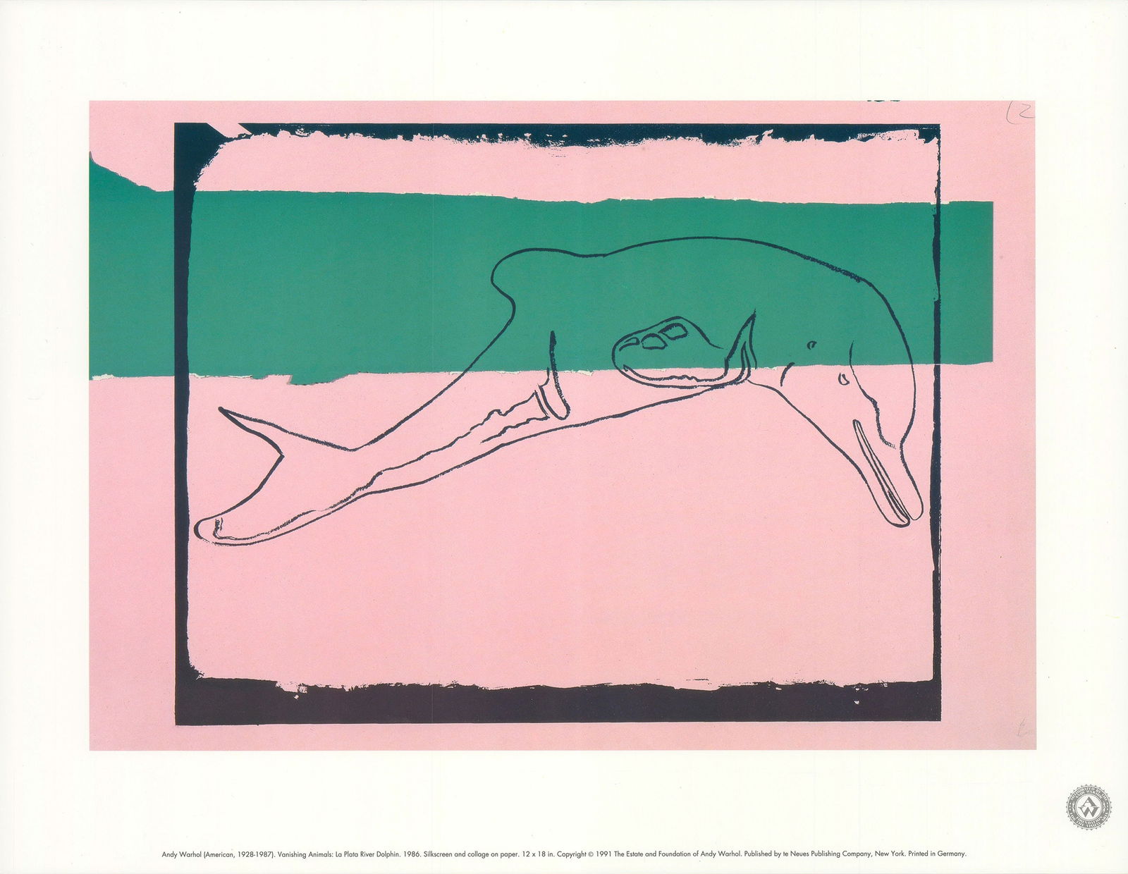 Andy Warhol - Vanishing Animals: La Plata River Dolphin - 1991 Offset Lithograph 12.25" x 15.75": Title: Andy Warhol - Vanishing Animals: La Plata River Dolphin - 1991 Offset Lithograph 12.25" x 15.75" Artist: Andy Warhol Description: "Vanishing Animals: La Plata River Dolphin" by Andy Warhol,