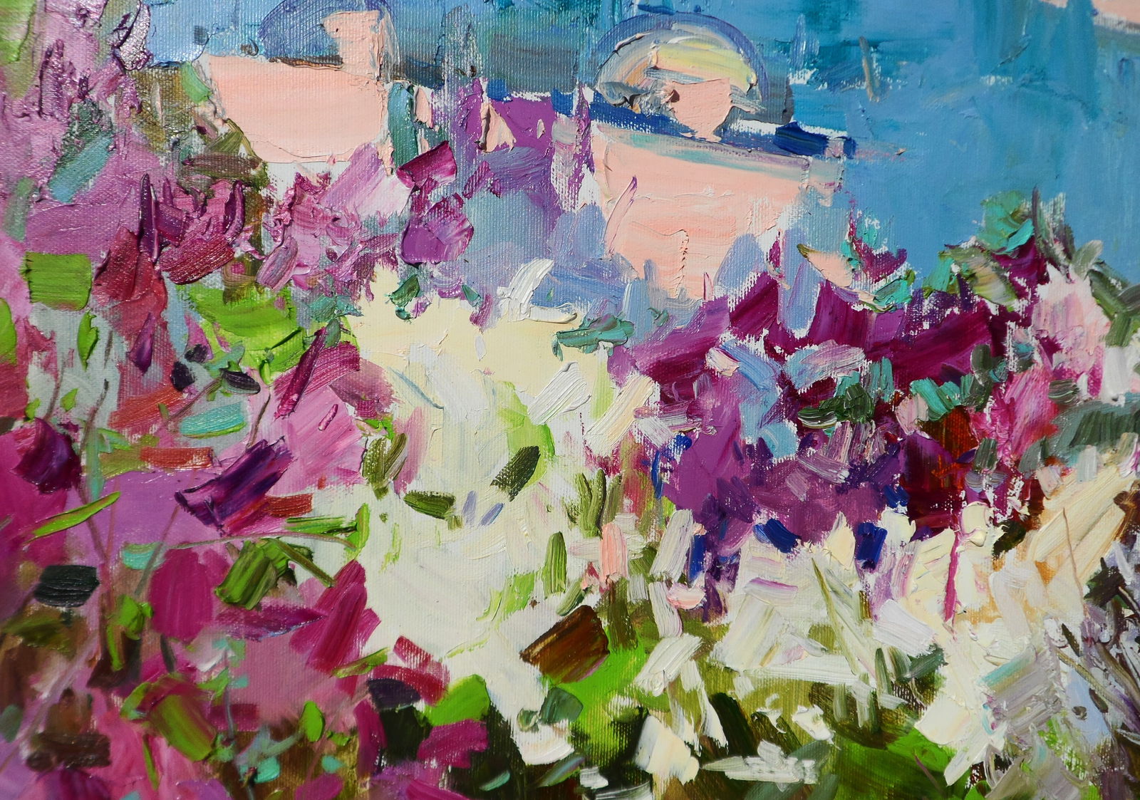 Oil painting Lilac Garden Near the Bridge Yegor Dulin - 4