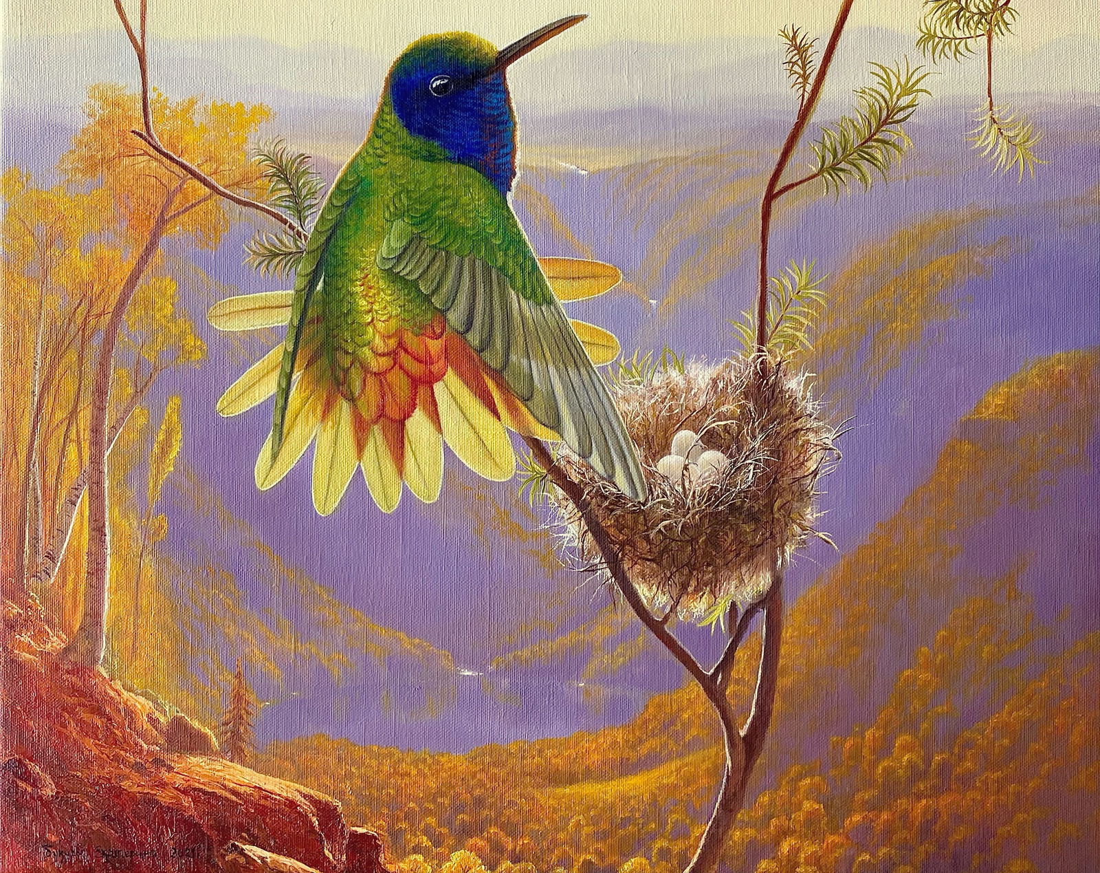 Oil painting Hummingbird nest Kateryna Bukuros - 6