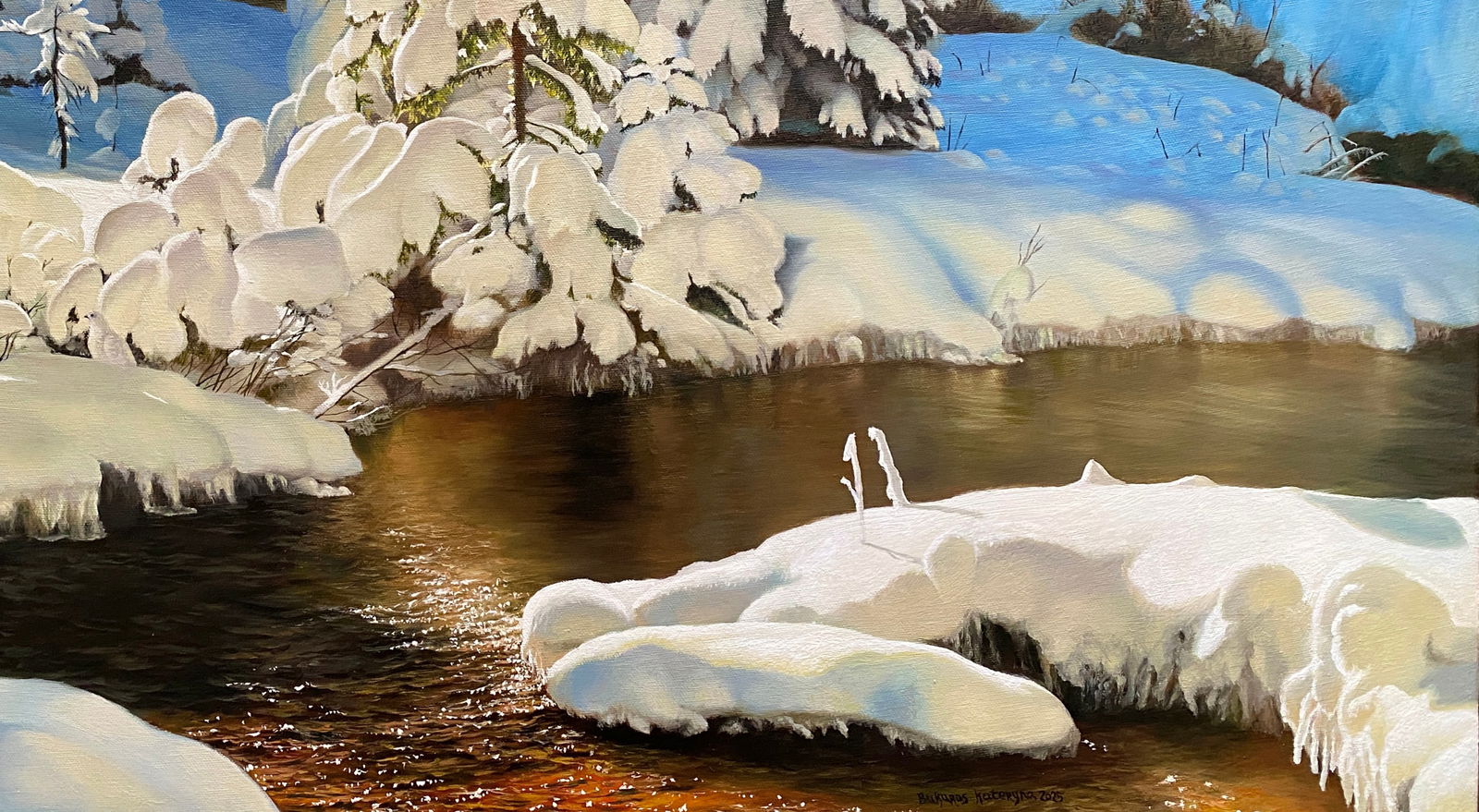 Oil painting Winter forest Kateryna Bukuros - 5