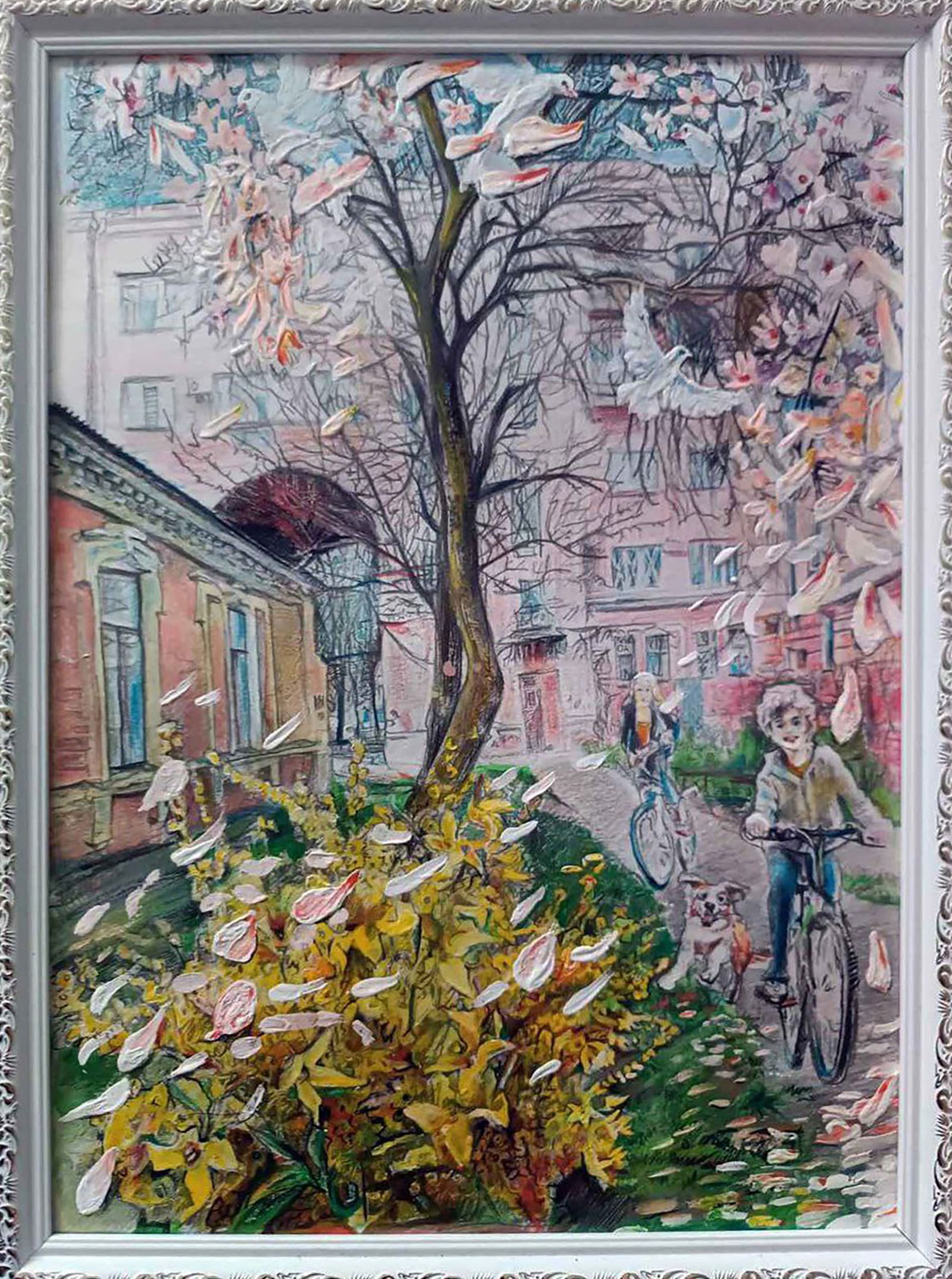 Color pencil painting Spring mood in the city Elena Yurko: Title: Color pencil painting Spring mood in the city Elena Yurko Description: 2YURK Painter: Elena Yurko Size: 40?30 cm/15.74x11.81 inches Components: color pencil, paper Original painting CONDITION: