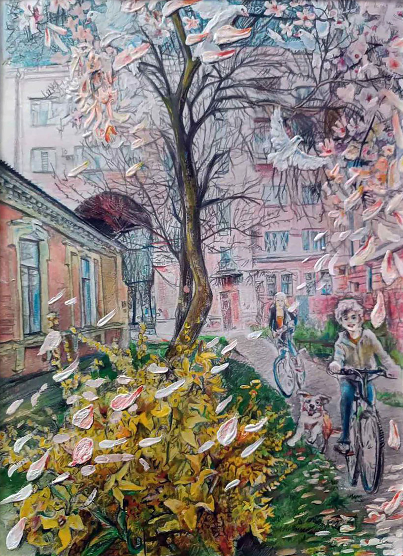 Color pencil painting Spring mood in the city Elena Yurko - 2