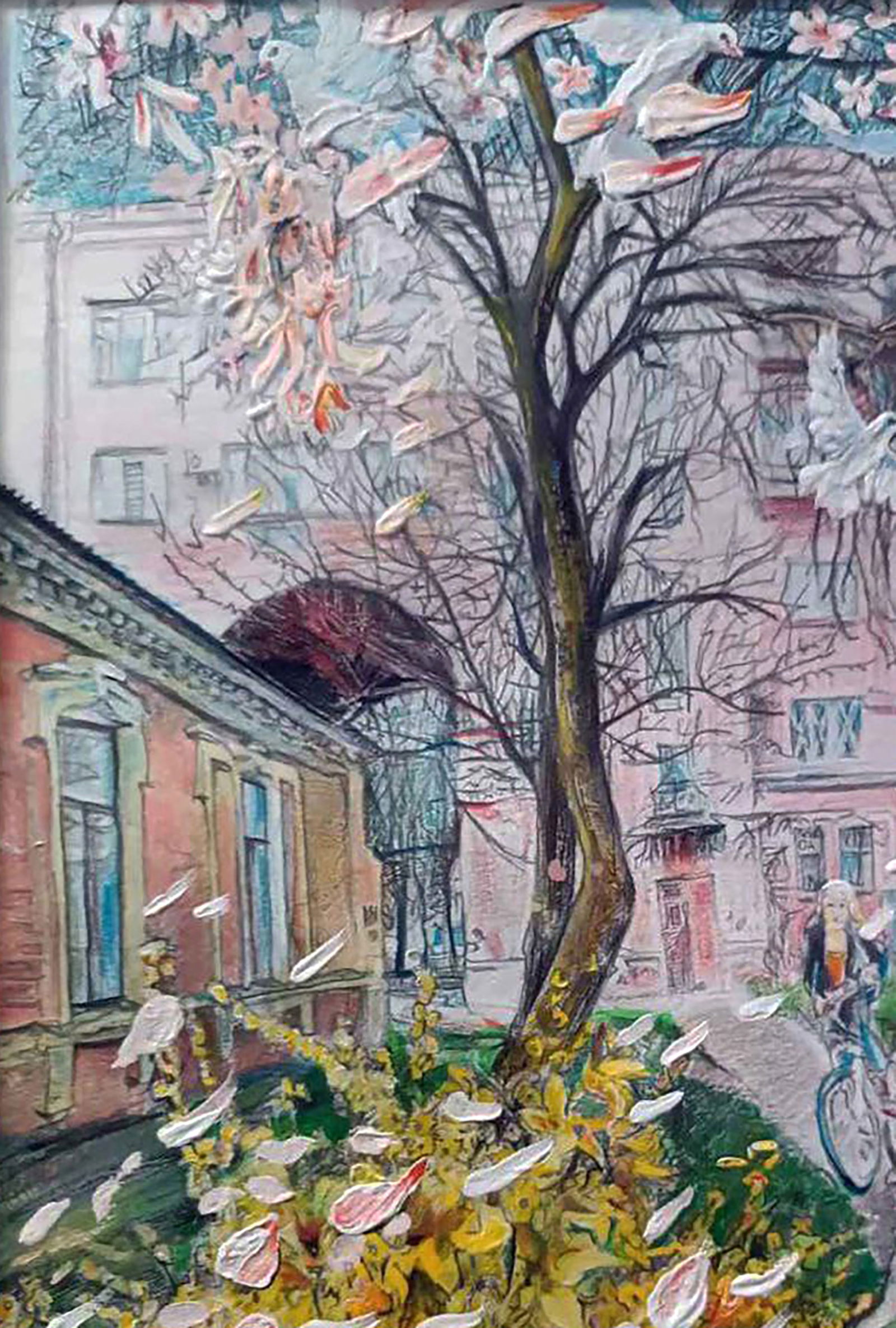 Color pencil painting Spring mood in the city Elena Yurko - 3
