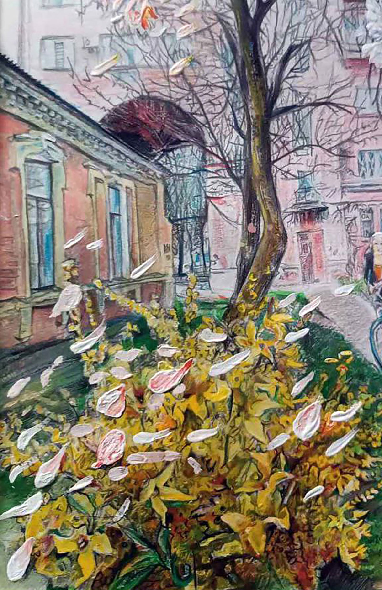 Color pencil painting Spring mood in the city Elena Yurko - 5