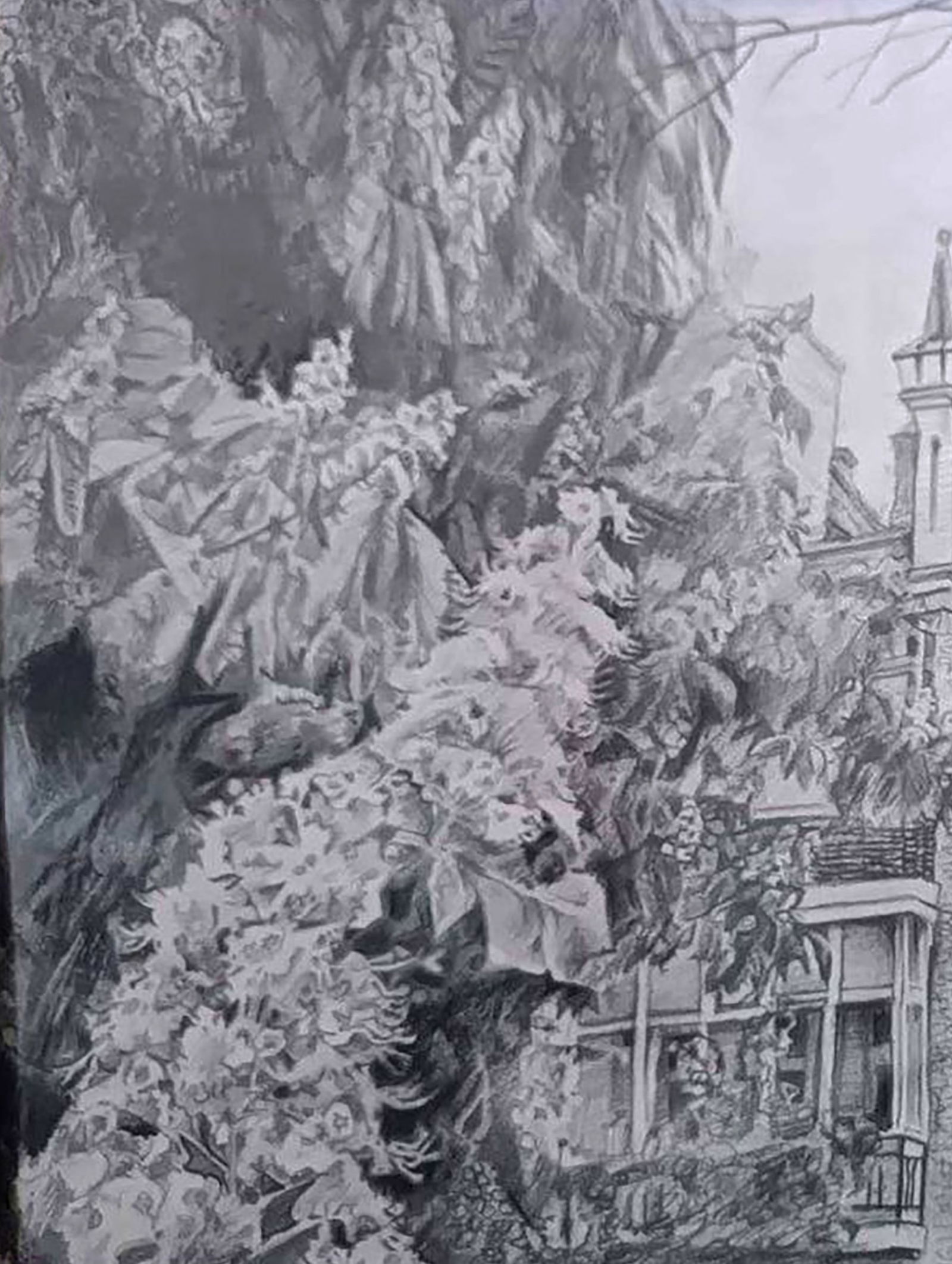 Pencil painting Spring in front of the mansion Elena Yurko - 8