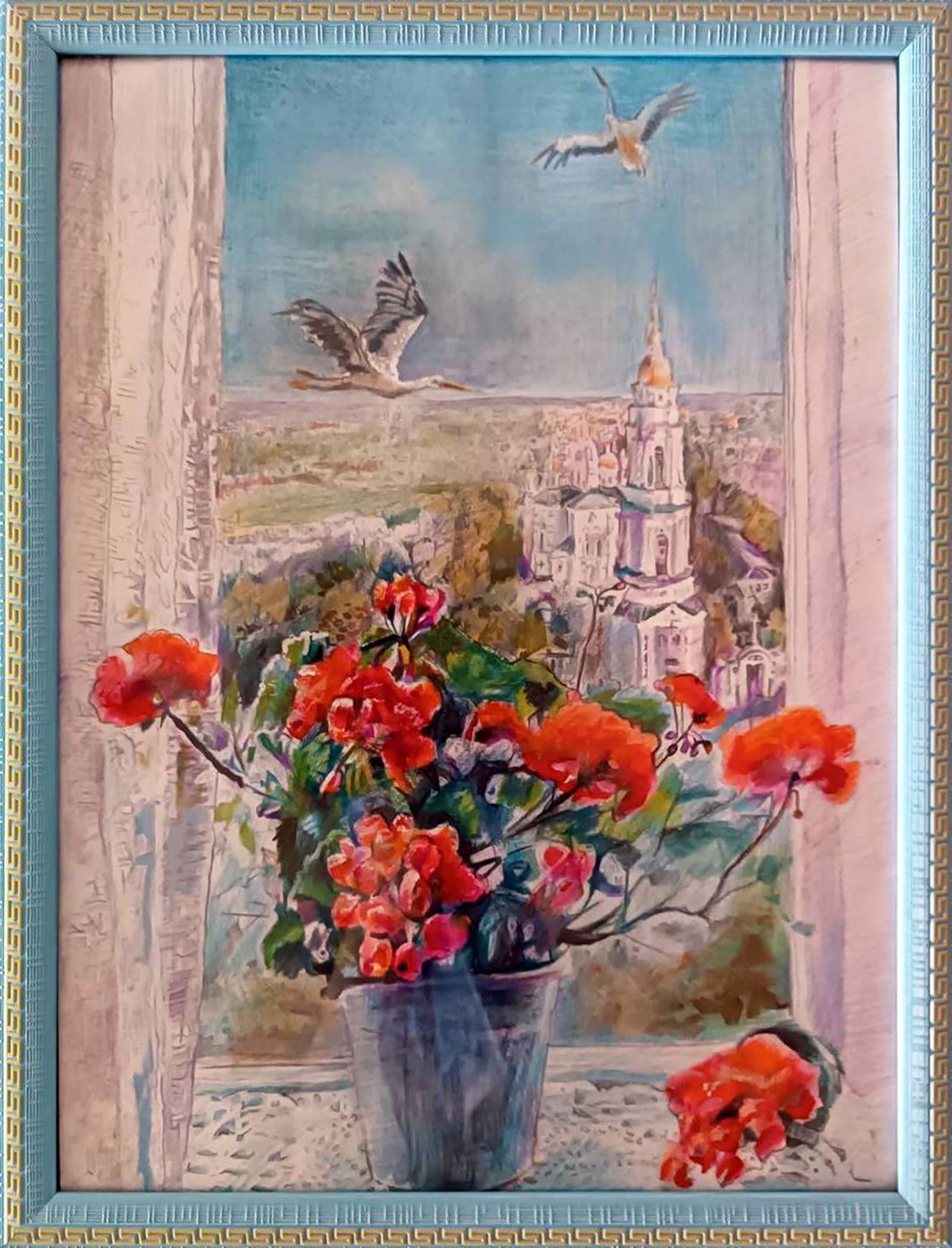 Color pencil painting View from the window Elena Yurko: Title: Color pencil painting View from the window Elena Yurko Description: 4YURK Painter: Elena Yurko Size: 40?30 cm/15.74x11.81 inches Components: color pencil, paper Original painting CONDITION: