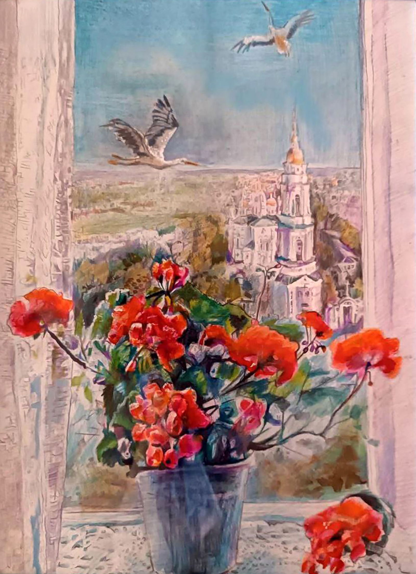 Color pencil painting View from the window Elena Yurko - 2
