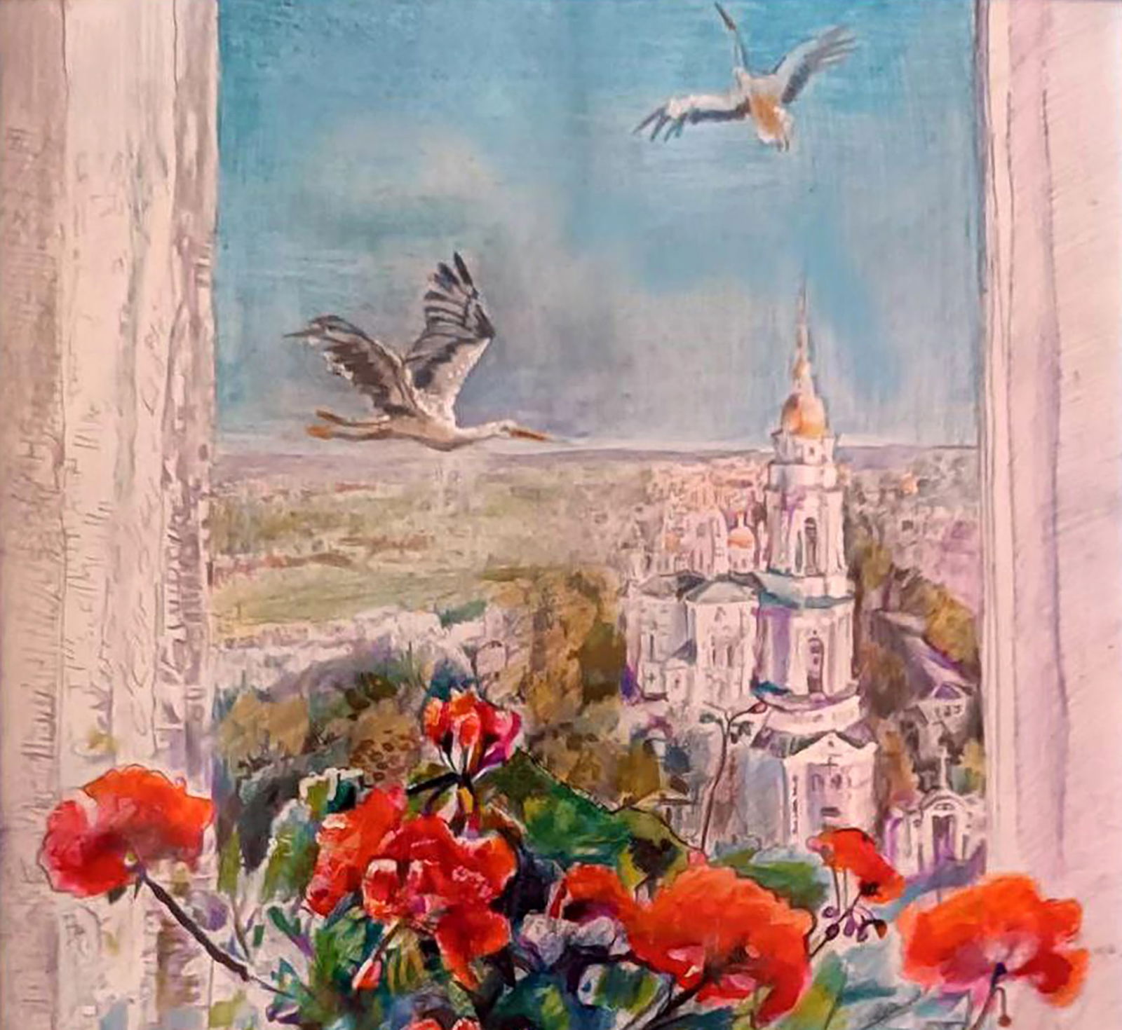 Color pencil painting View from the window Elena Yurko - 8