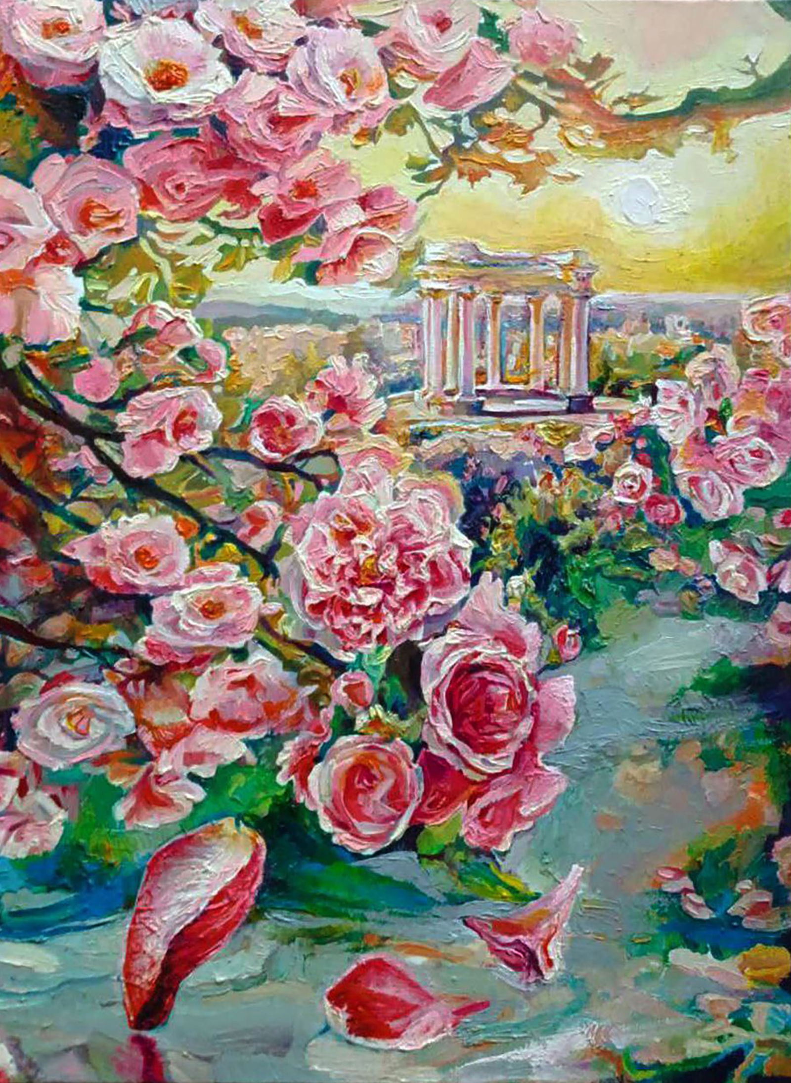 Oil painting City flowers at dawn Elena Yurko: Title: Oil painting City flowers at dawn Elena Yurko Description: 5YURK Painter: Elena Yurko Size: 40?50 cm/15.74x19.68 inches Components: oil, canvas Original painting CONDITION: excellent ARTIST:
