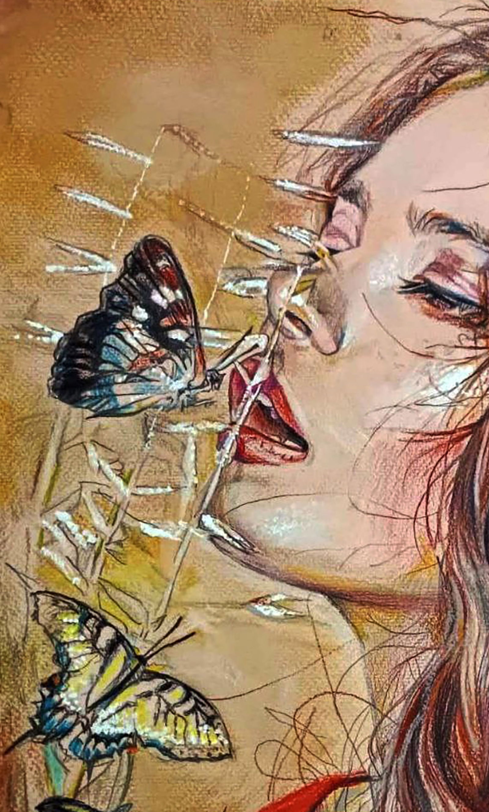 Color pencil painting Girl and butterflies Elena Yurko - 2