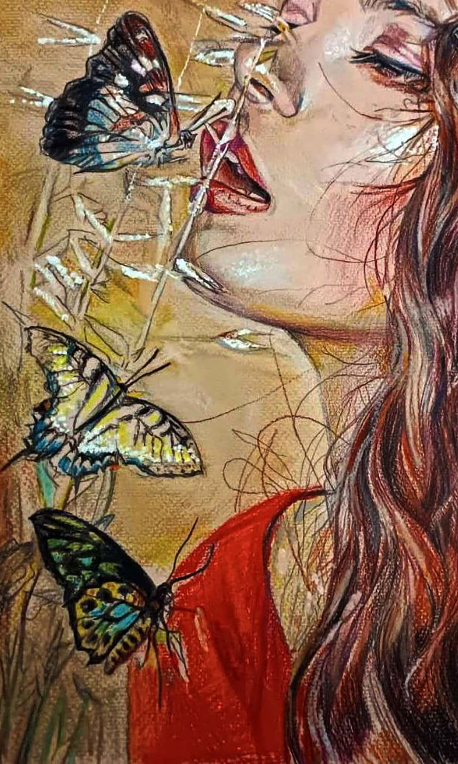 Color pencil painting Girl and butterflies Elena Yurko - 4