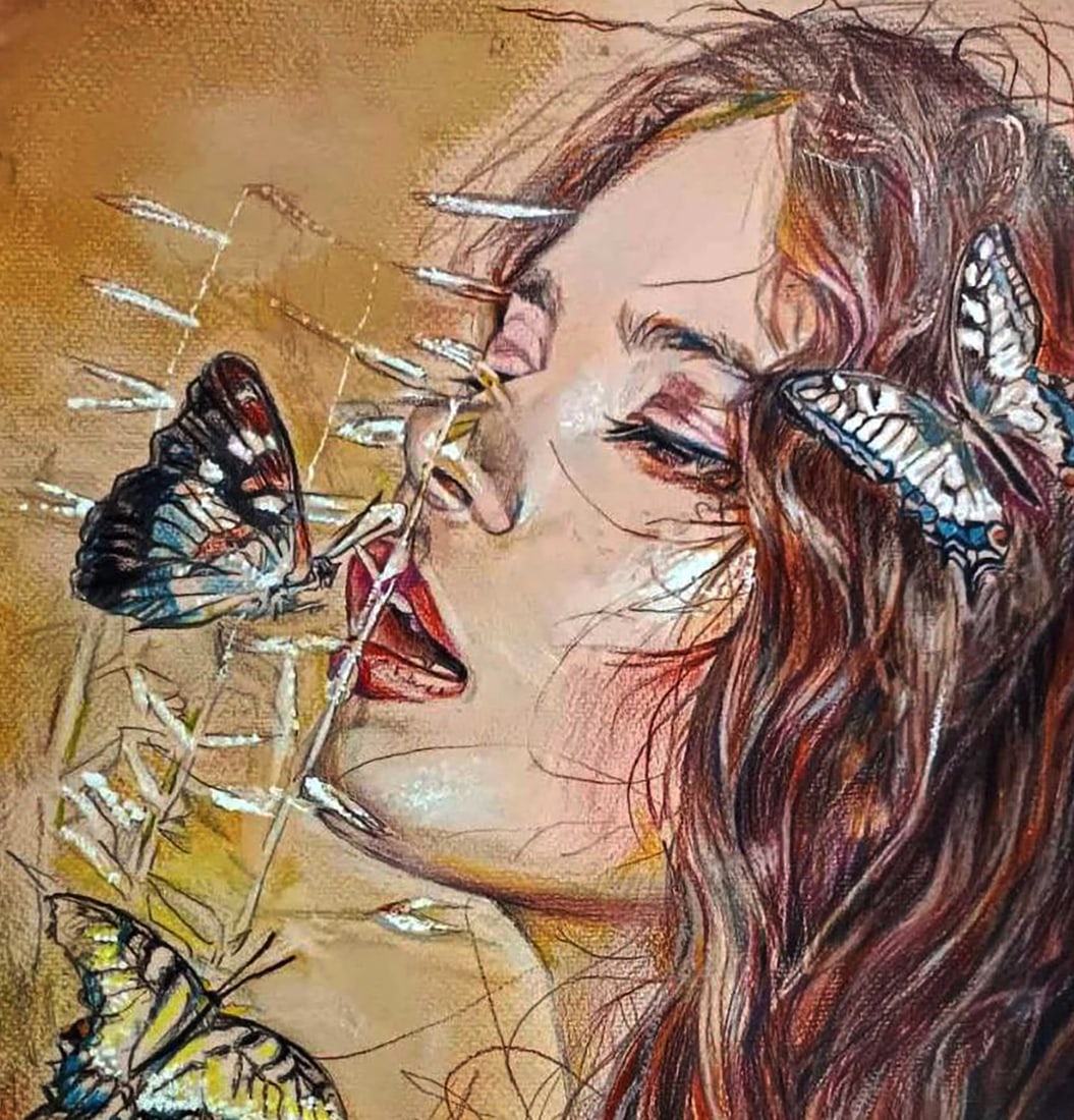 Color pencil painting Girl and butterflies Elena Yurko - 7