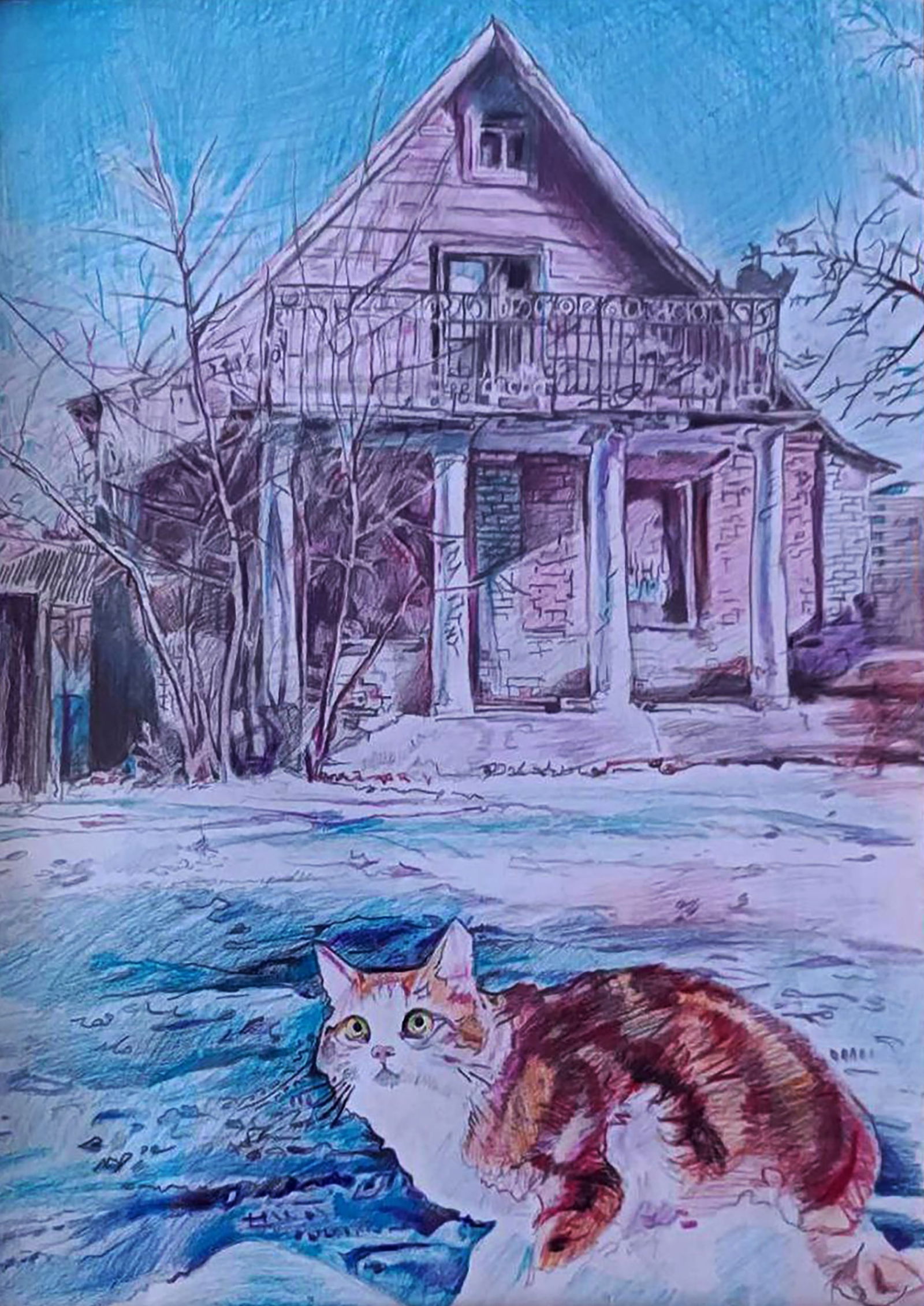 Color pencil painting Under the winter sun Elena Yurko - 2