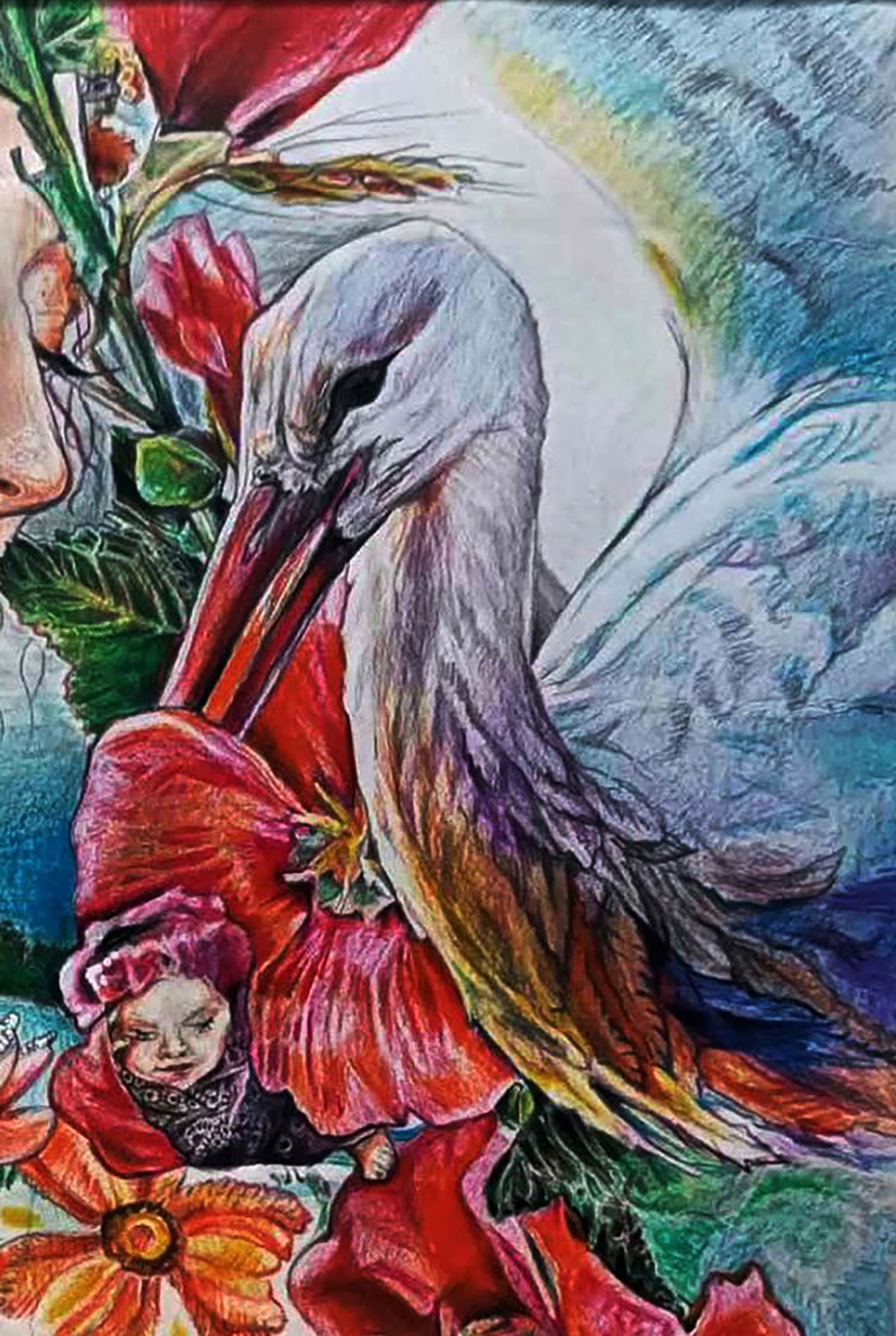 Color pencil painting A gift from a stork Elena Yurko - 3