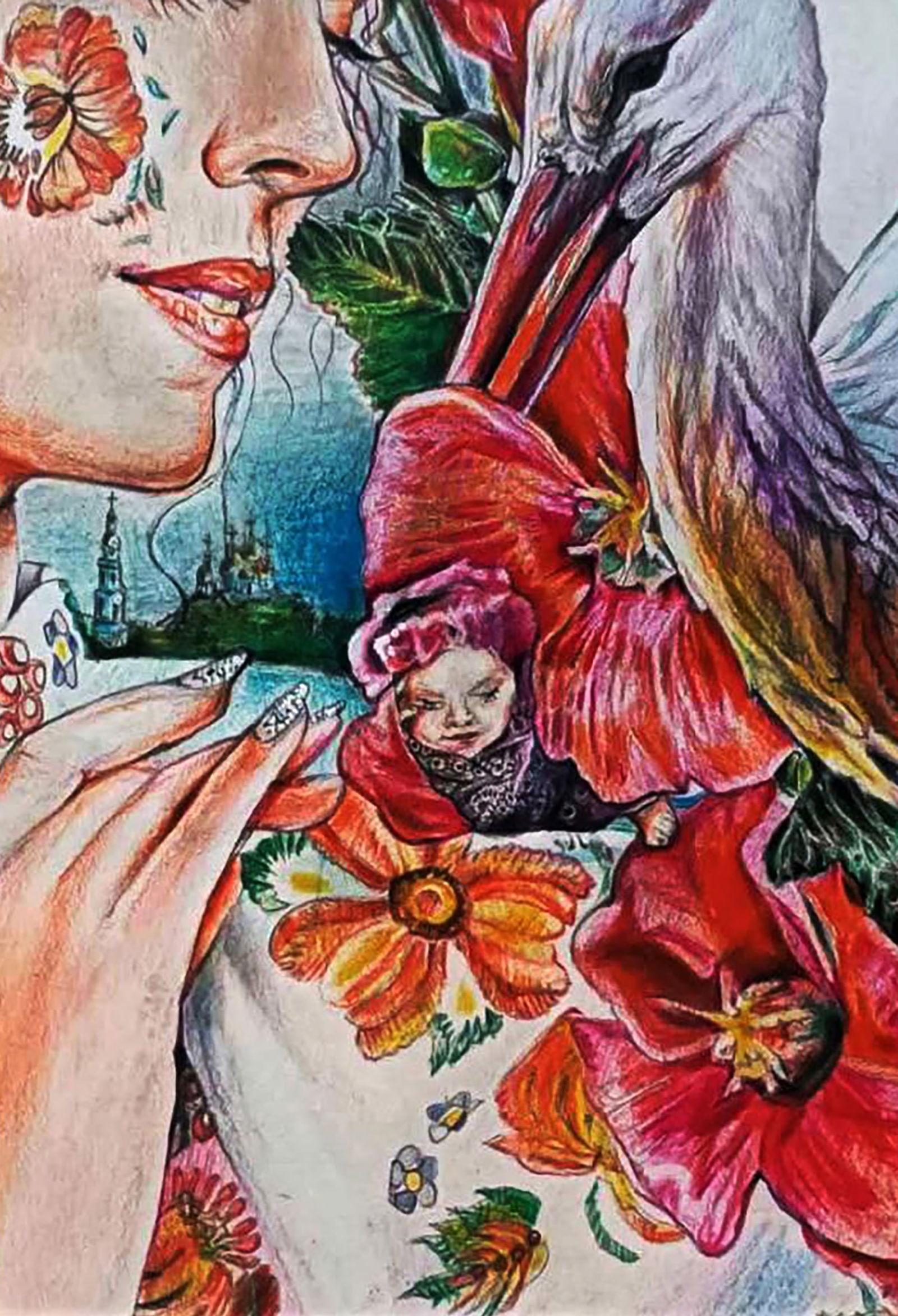 Color pencil painting A gift from a stork Elena Yurko - 4