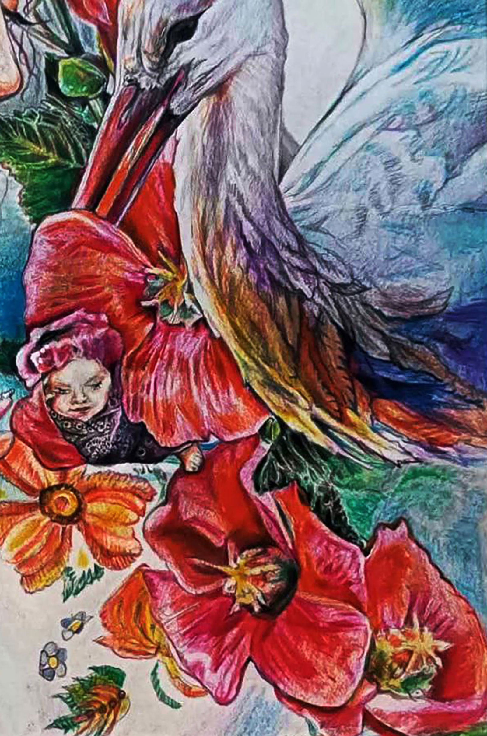 Color pencil painting A gift from a stork Elena Yurko - 5
