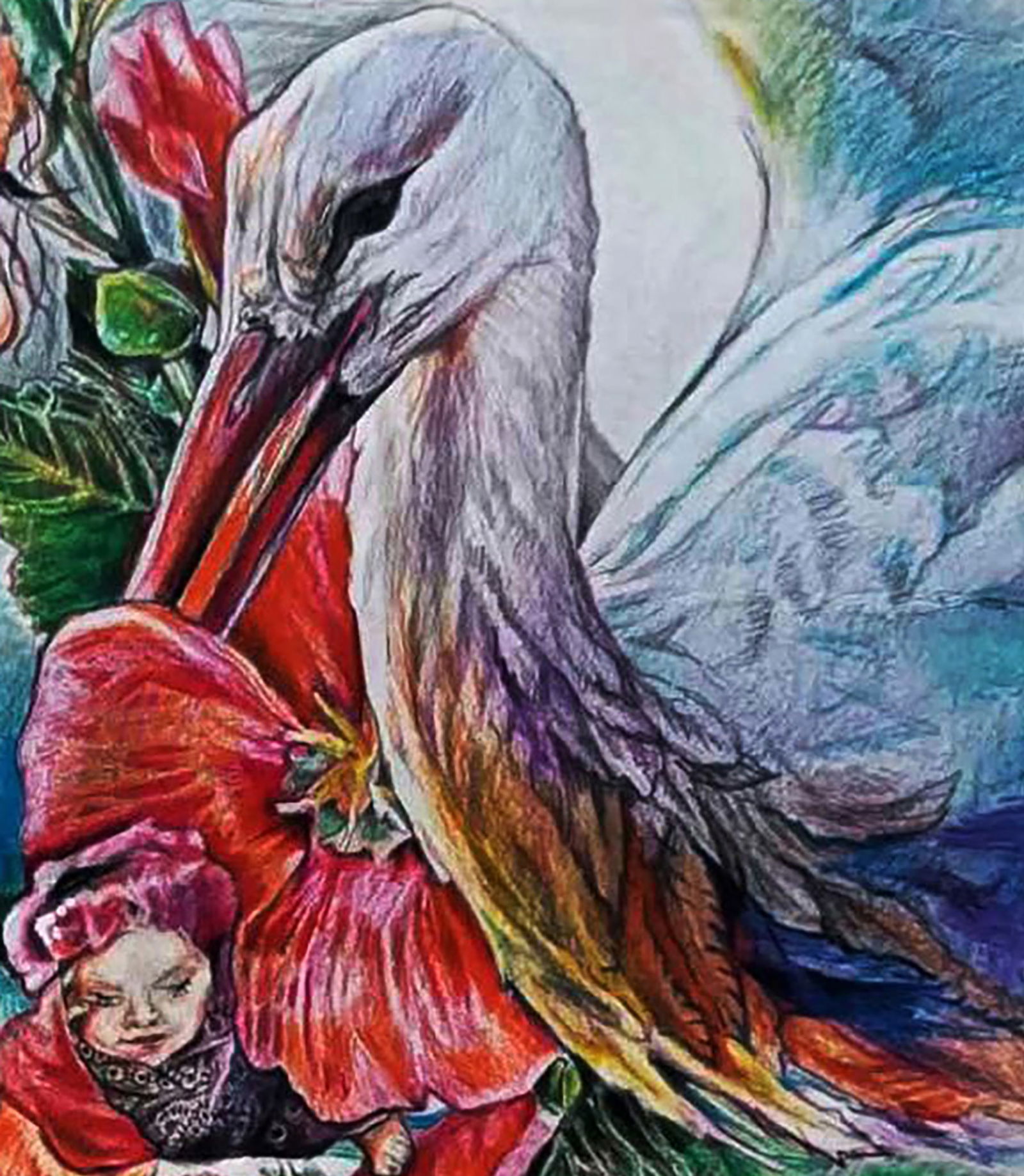 Color pencil painting A gift from a stork Elena Yurko - 6