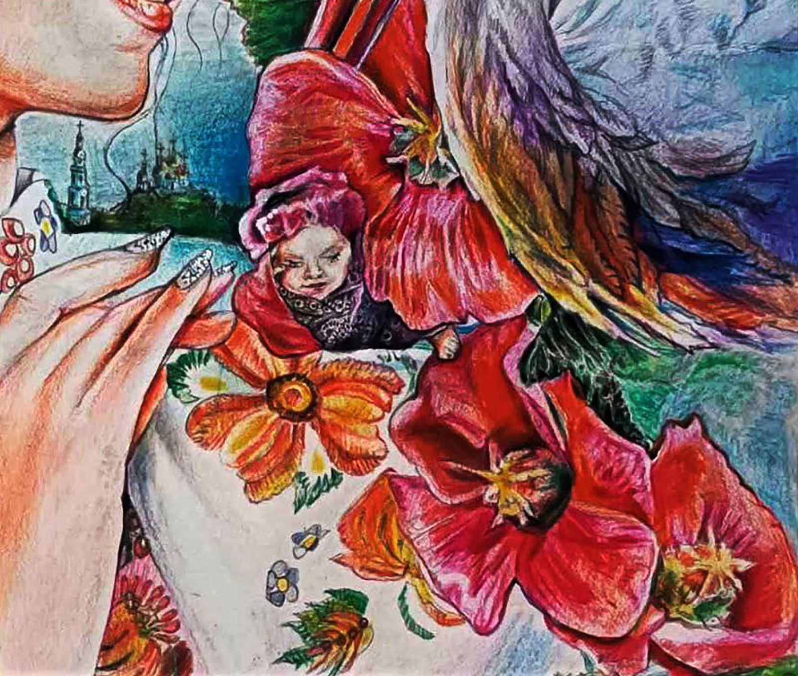 Color pencil painting A gift from a stork Elena Yurko - 7