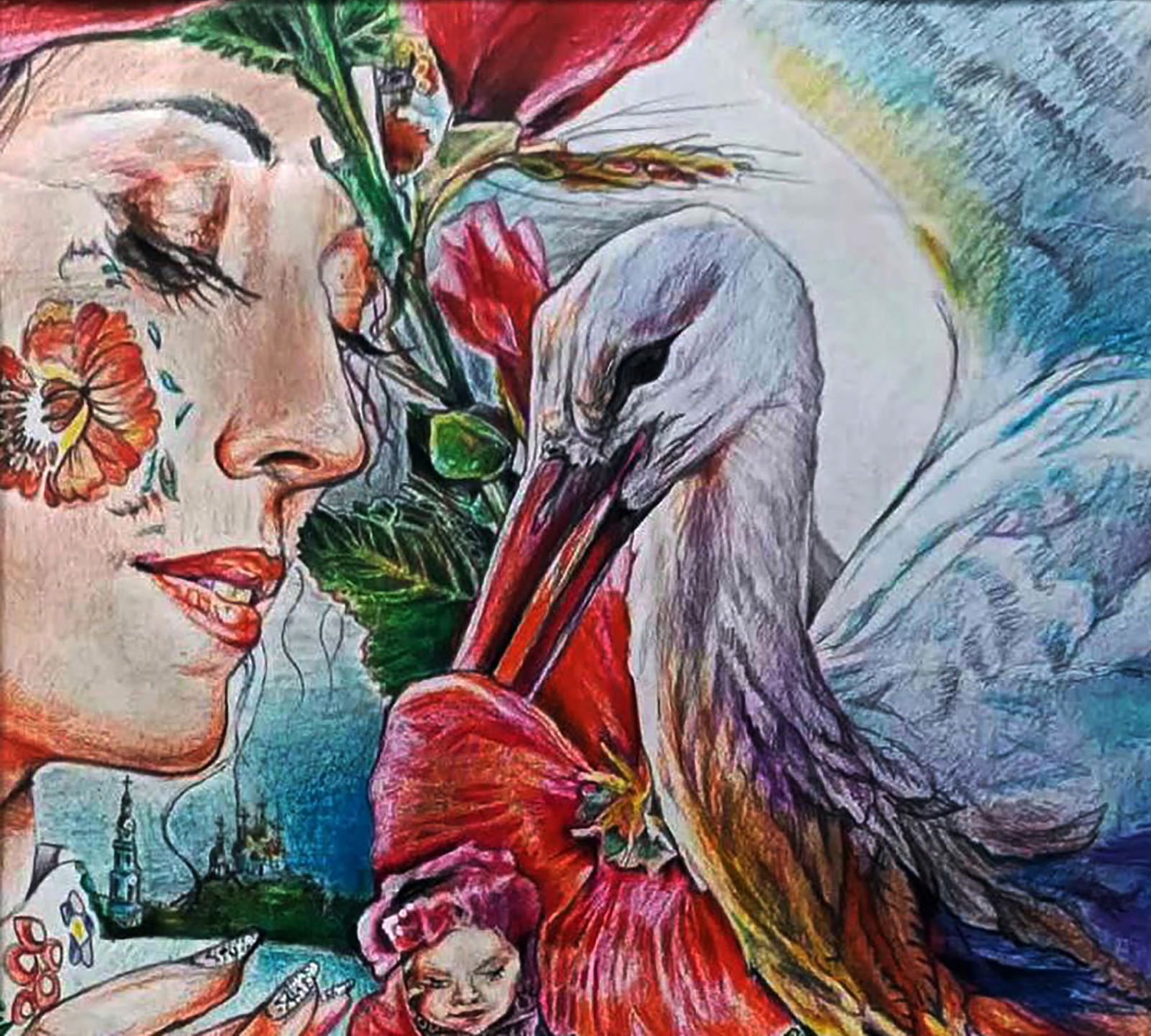 Color pencil painting A gift from a stork Elena Yurko - 8