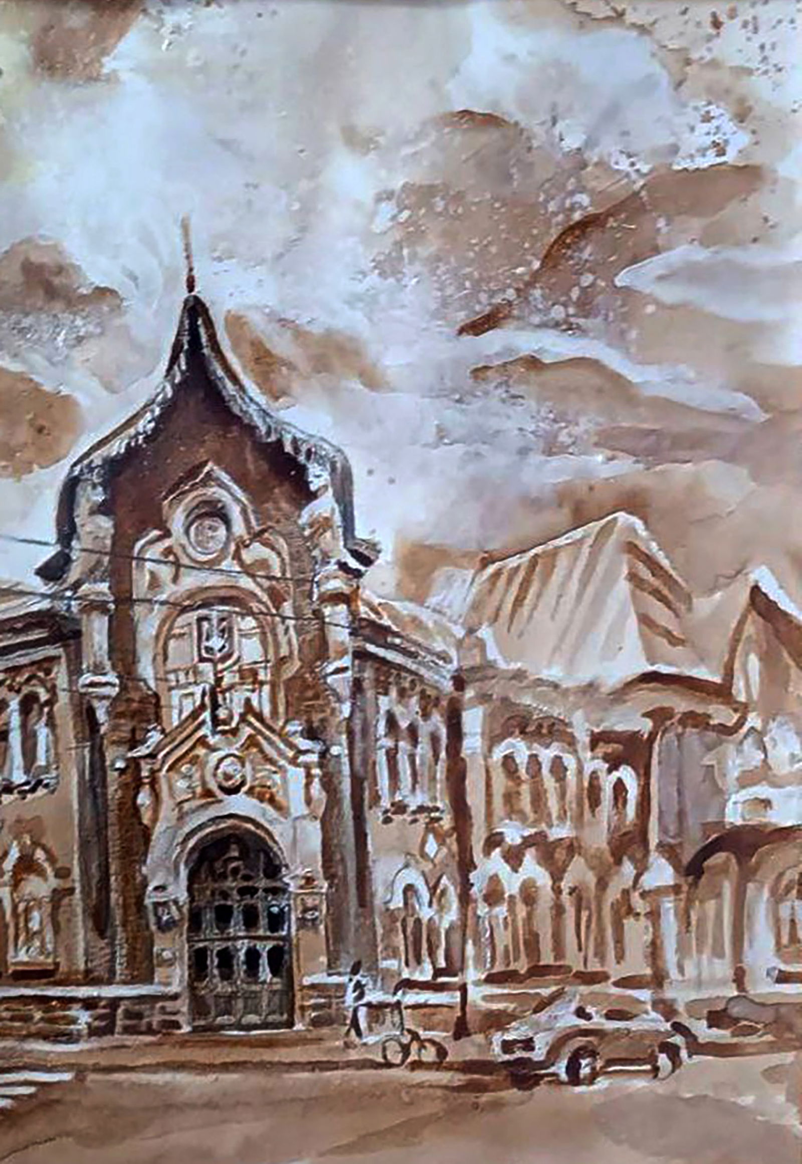 Watercolor painting The central part of the city Elena Yurko - 4