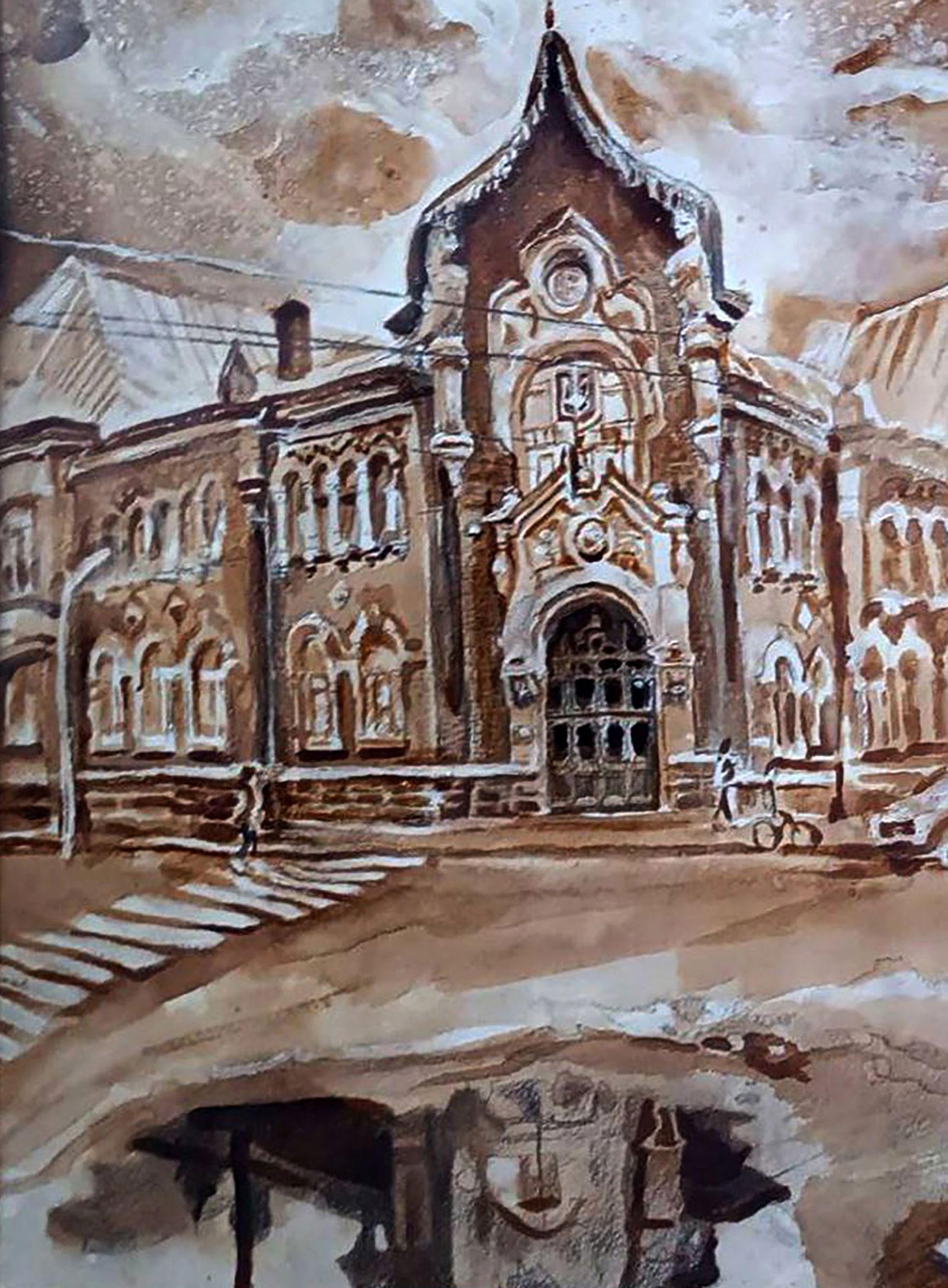 Watercolor painting The central part of the city Elena Yurko - 5