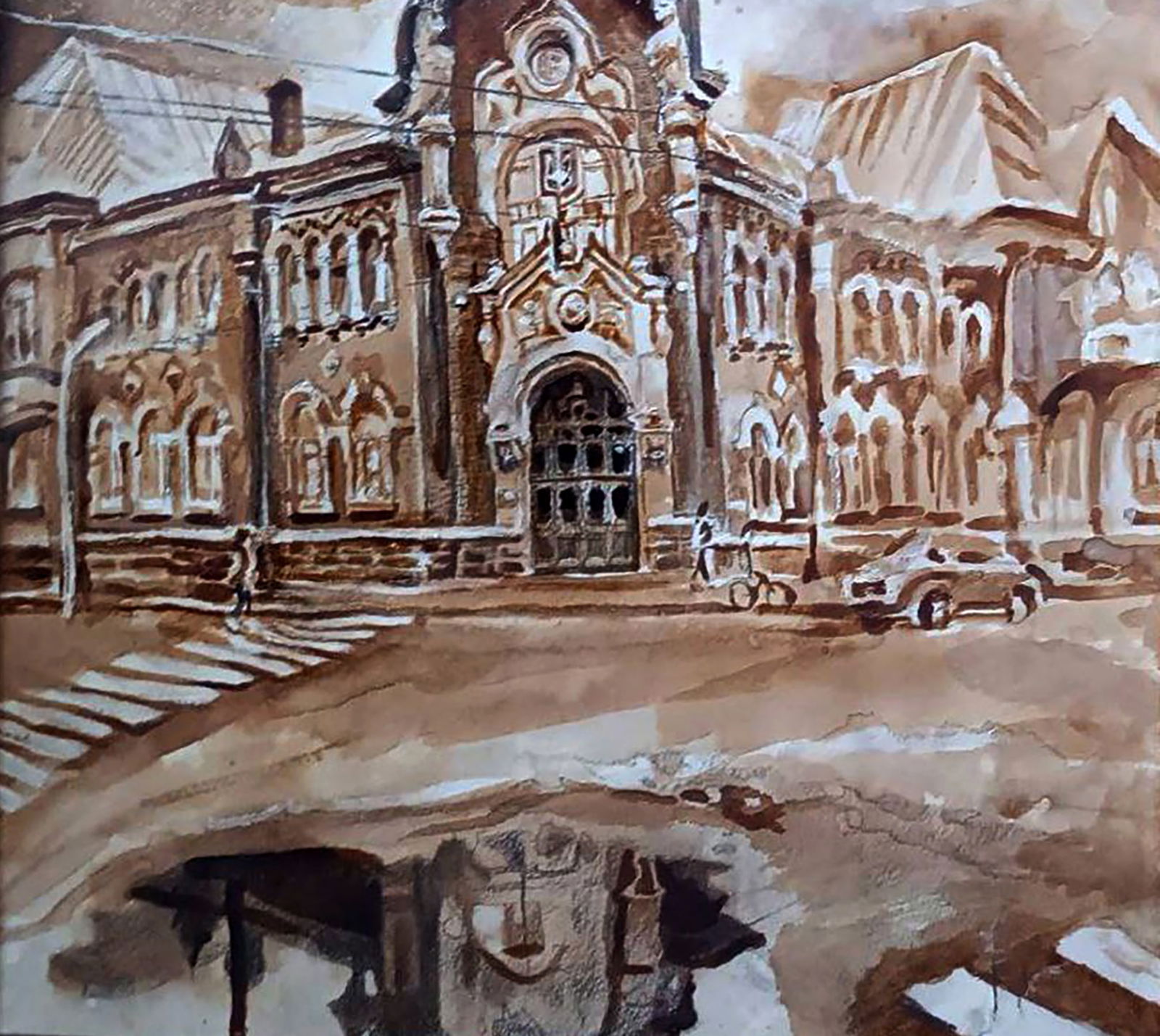 Watercolor painting The central part of the city Elena Yurko - 8