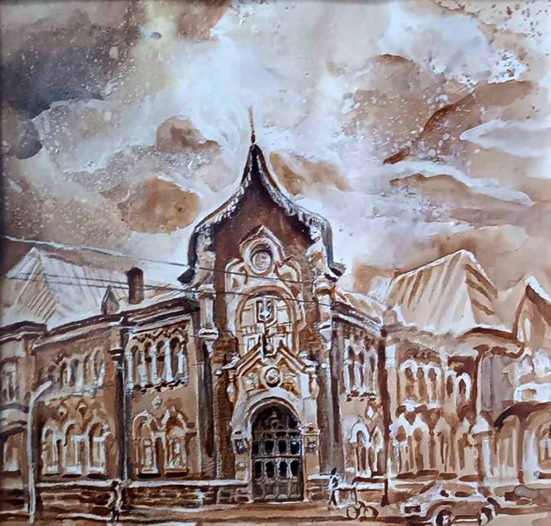 Watercolor painting The central part of the city Elena Yurko - 9