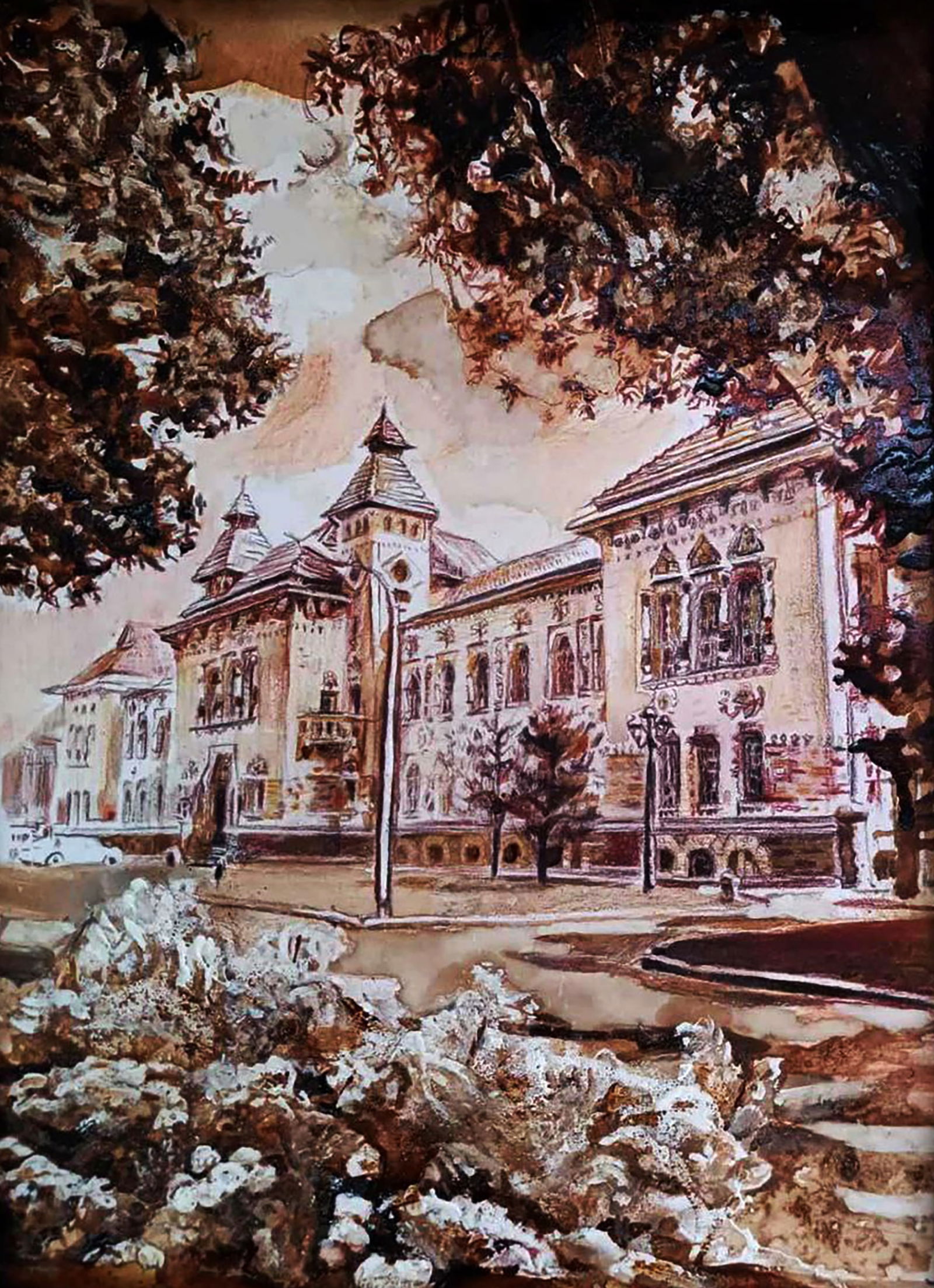 Watercolor painting City Museum and Park Elena Yurko - 2