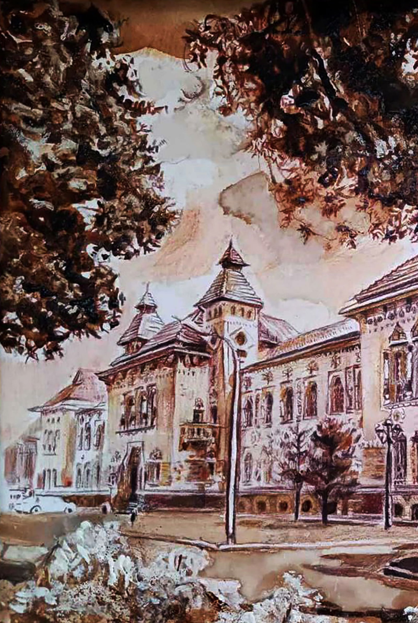 Watercolor painting City Museum and Park Elena Yurko - 3