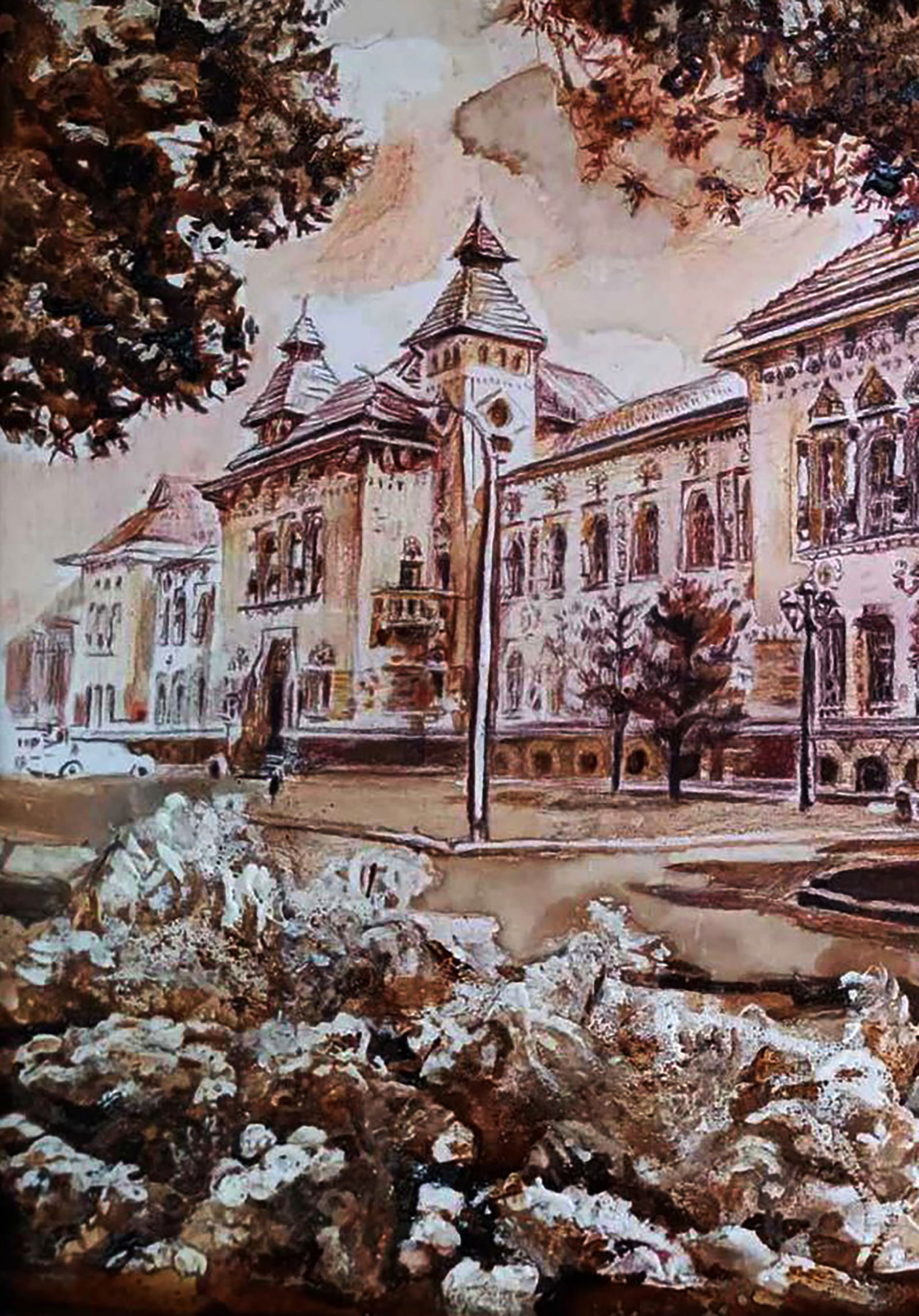 Watercolor painting City Museum and Park Elena Yurko - 5