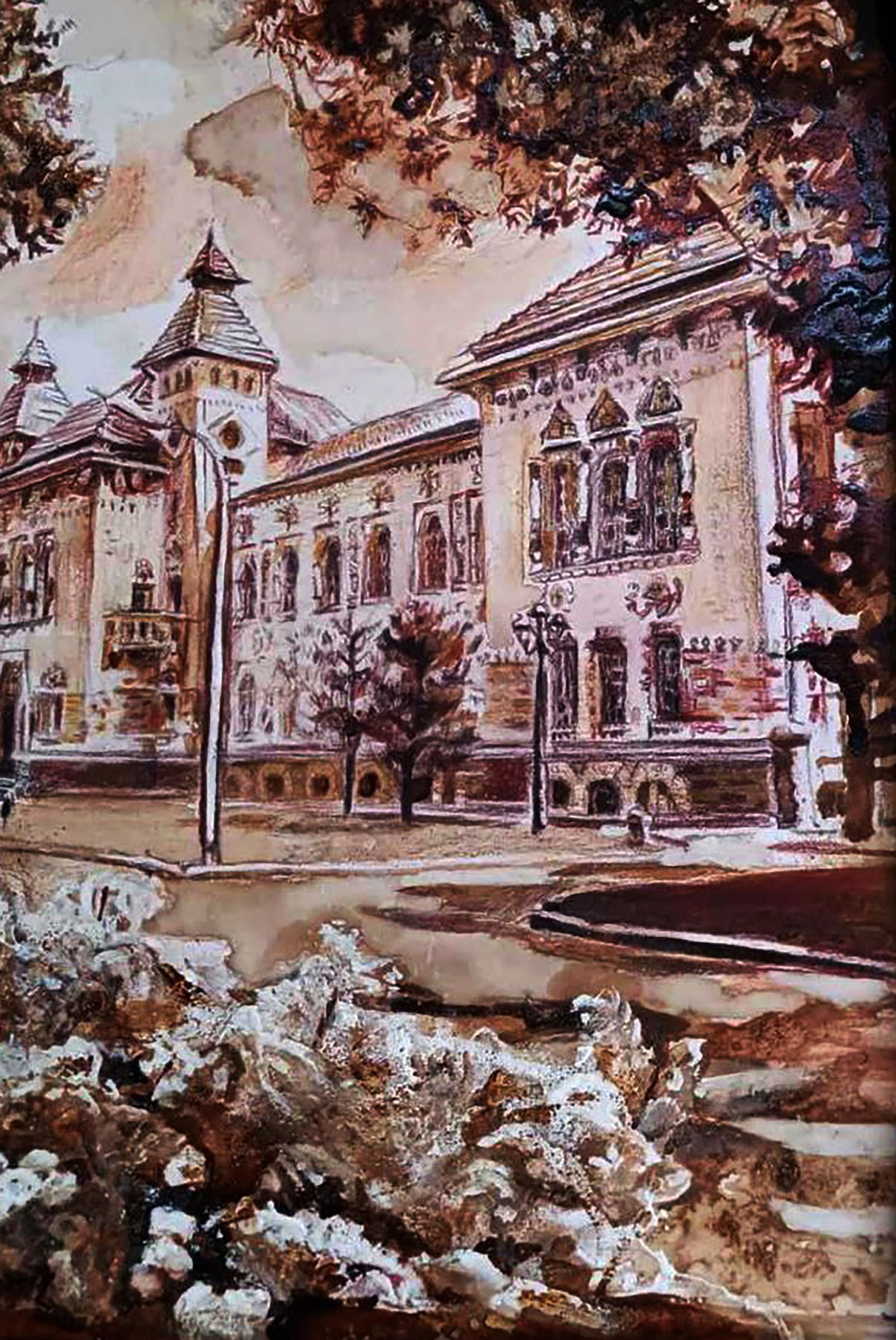 Watercolor painting City Museum and Park Elena Yurko - 6