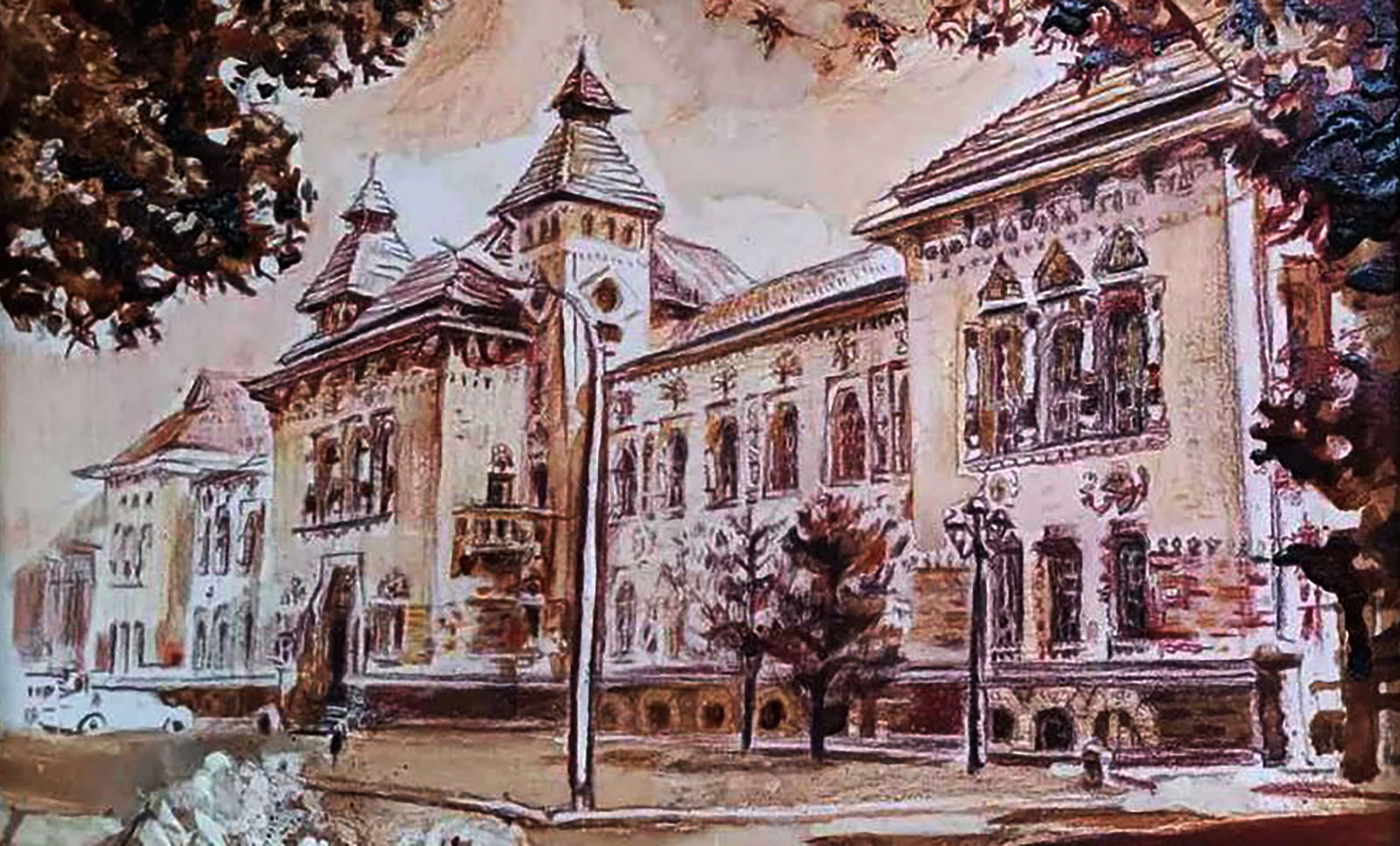 Watercolor painting City Museum and Park Elena Yurko - 7