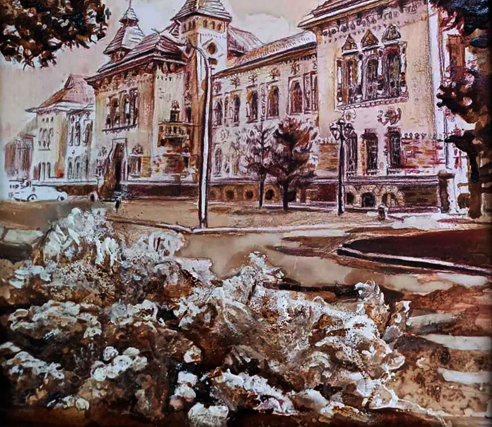 Watercolor painting City Museum and Park Elena Yurko - 8