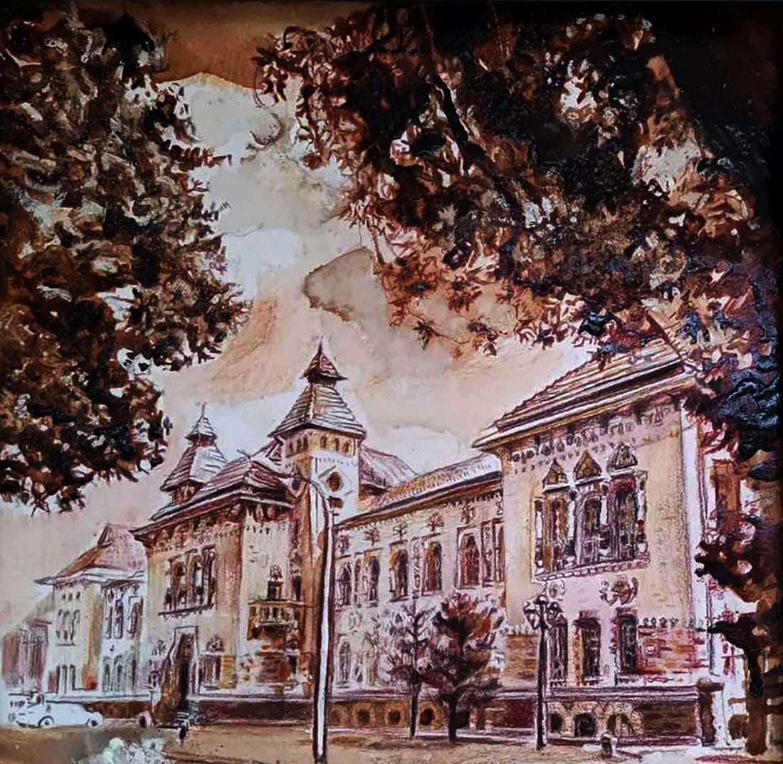 Watercolor painting City Museum and Park Elena Yurko - 9