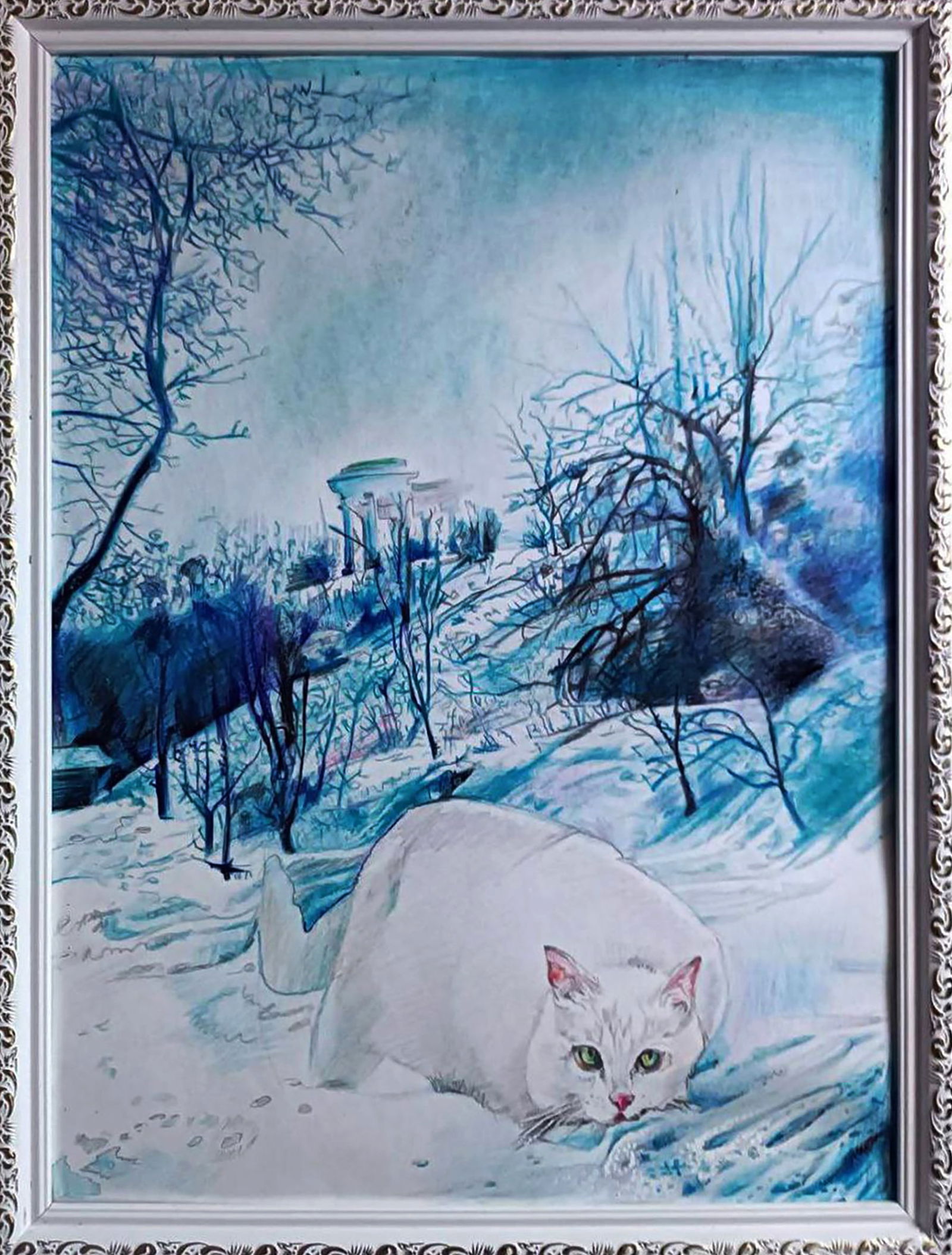 Color pencil painting A walk through the winter forest Elena Yurko