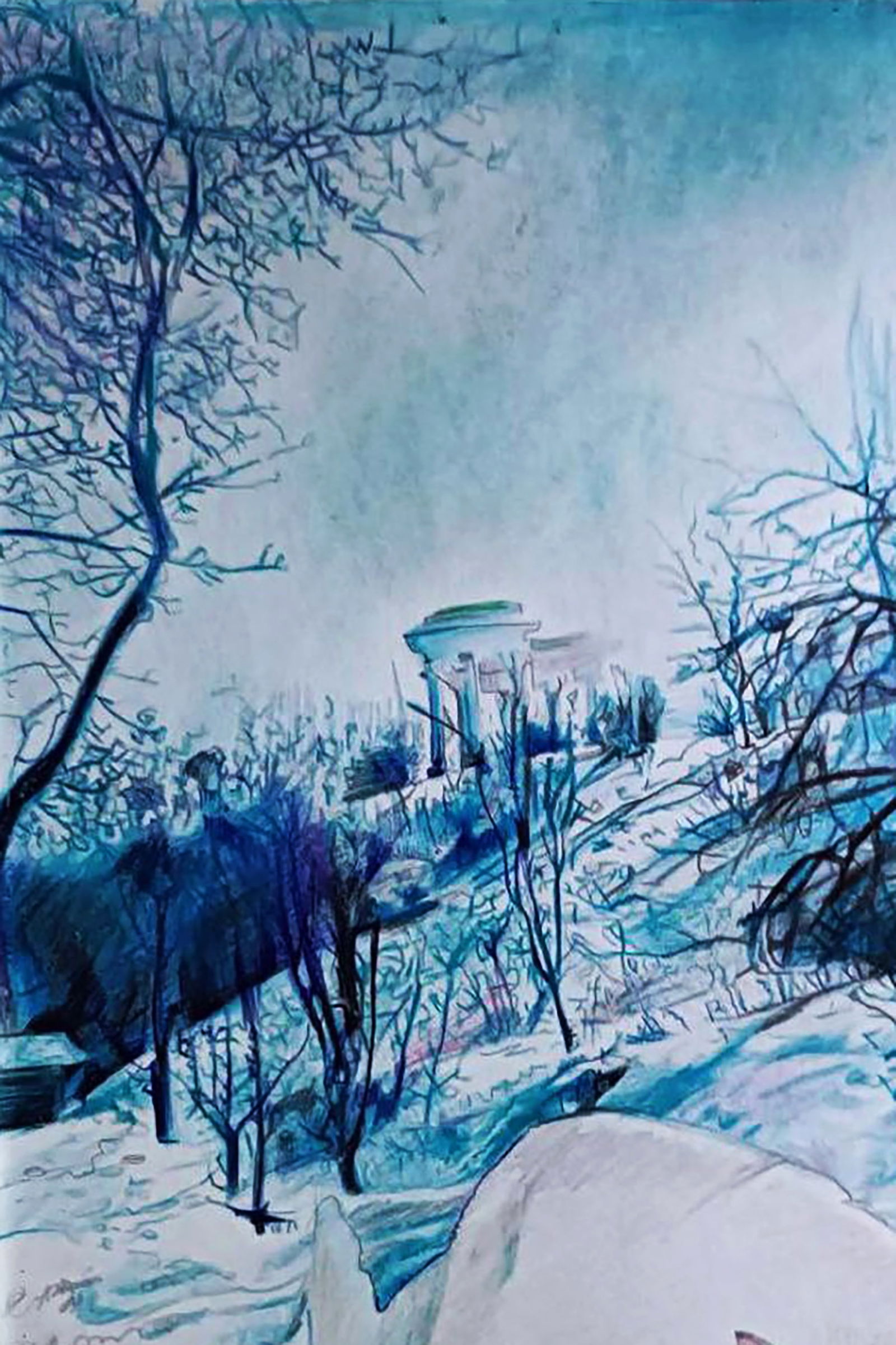 Color pencil painting A walk through the winter forest Elena Yurko - 3